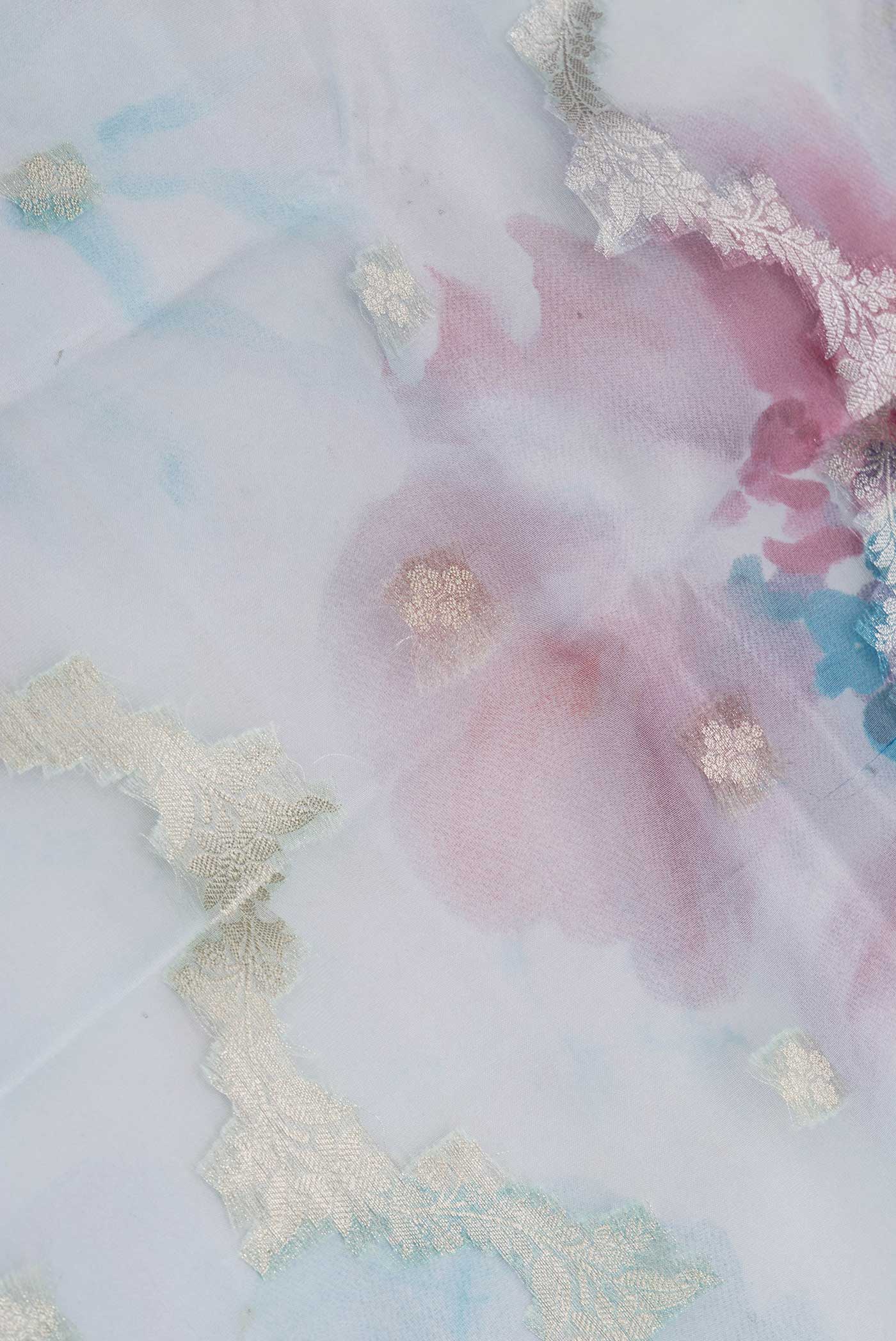 Sky Blue Dual Tone Organza Silk Saree - Image 2