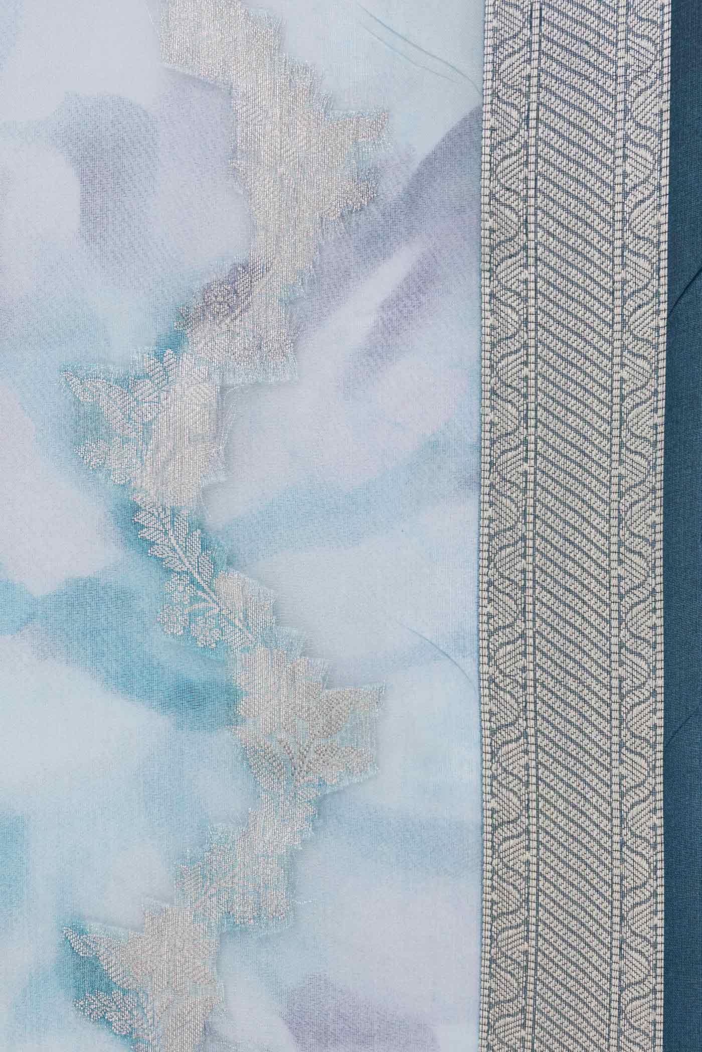 Sky Blue Dual Tone Organza Silk Saree - Image 3