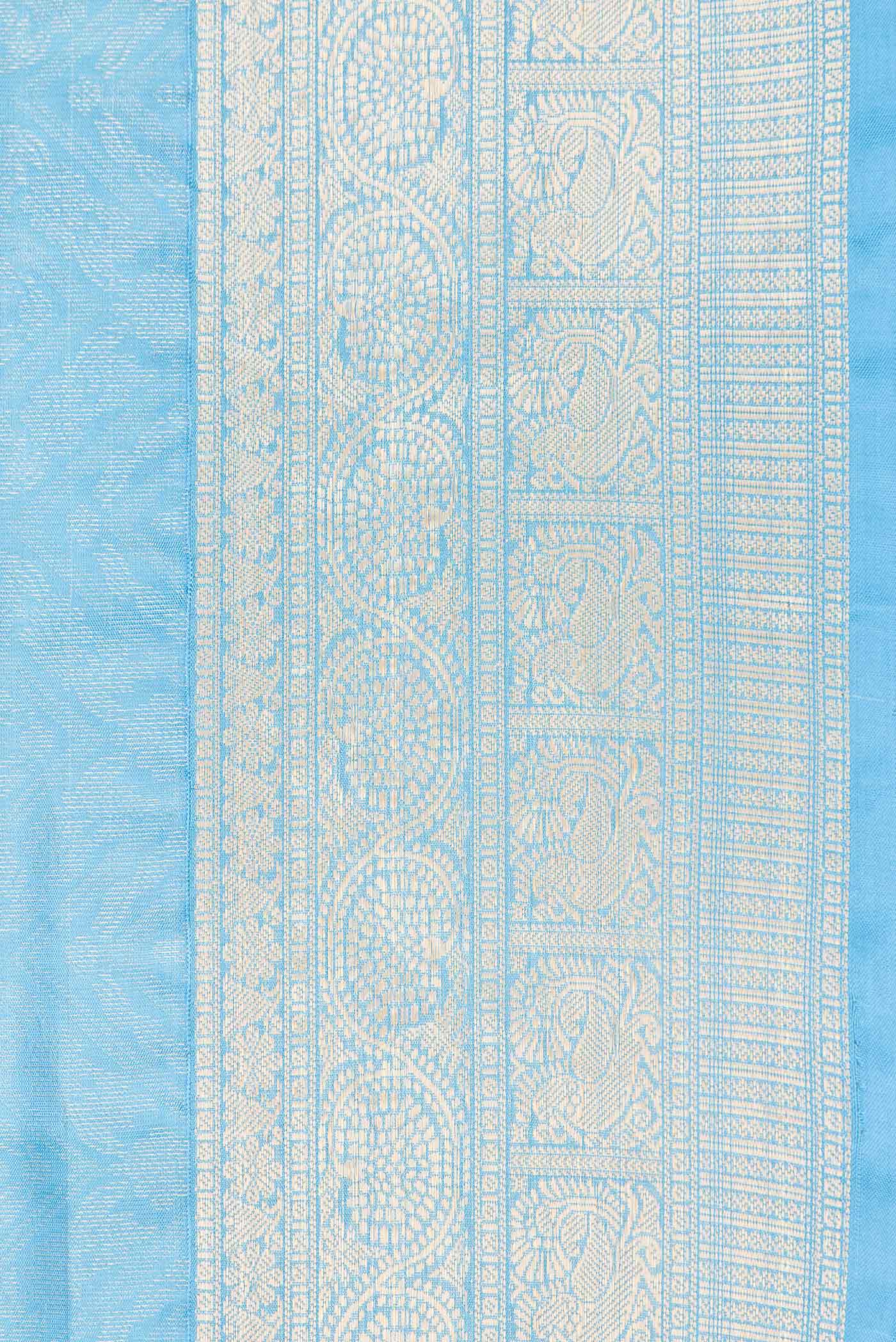 Sky Blue Dual Tone Soft Silk Saree - Image 3