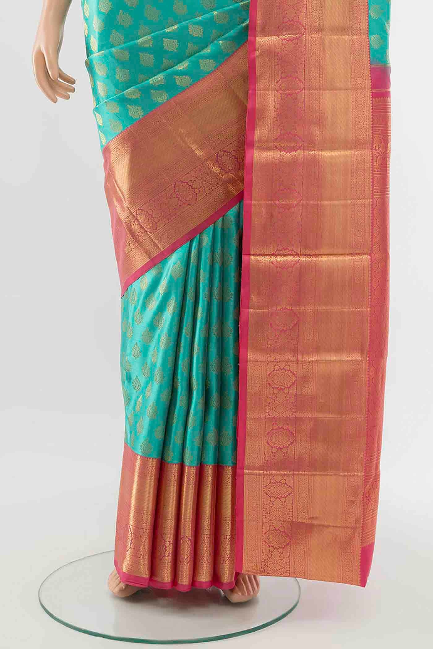 Sky Blue Kanchipuram Silk Saree - Image 3