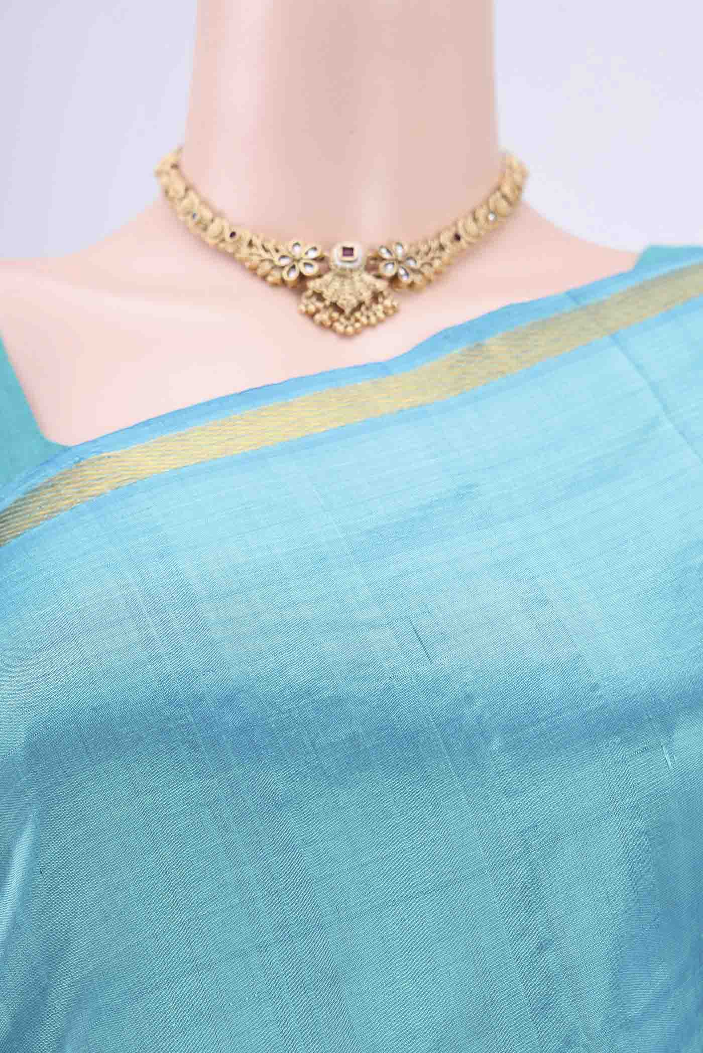 Sky Blue Kanchipuram Silk Saree - Image 2