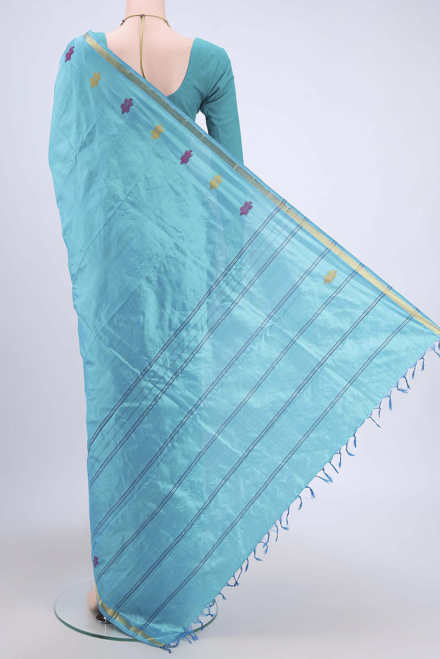 Sky Blue Kanchipuram Silk Saree - Image 3
