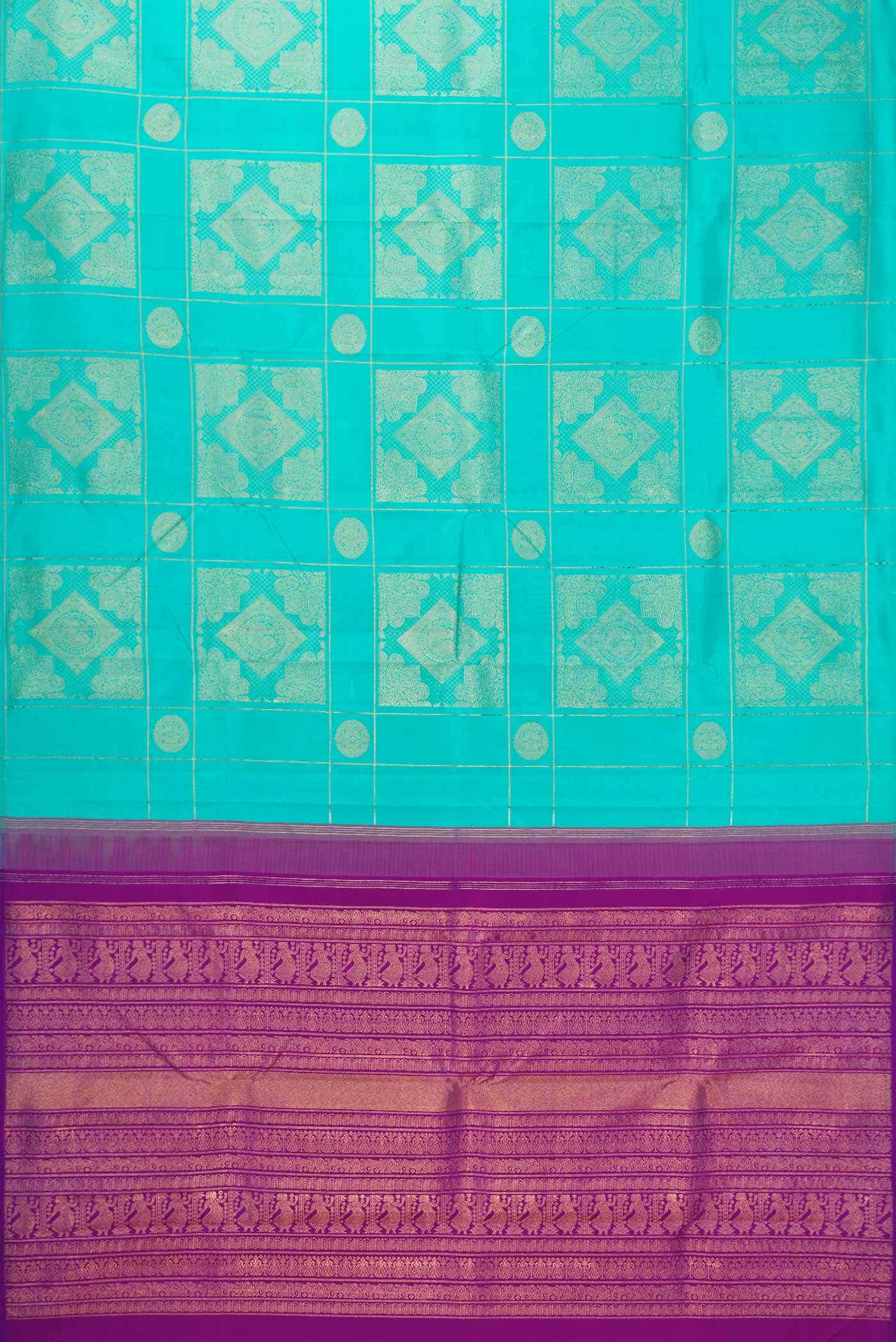Pure Silk Pure Zari Sky Blue Kanchipuram Saree - Image 4