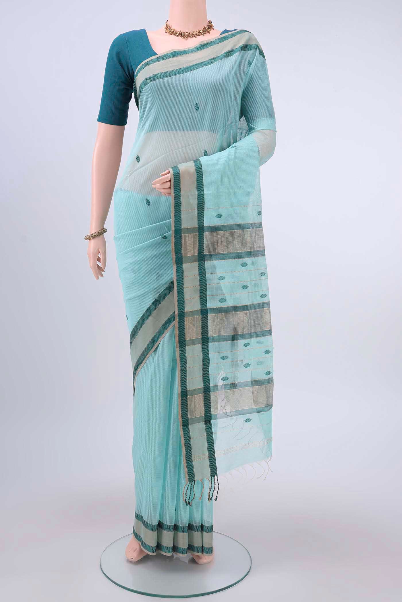 Sky Blue Maheshwari Silk Cotton Saree