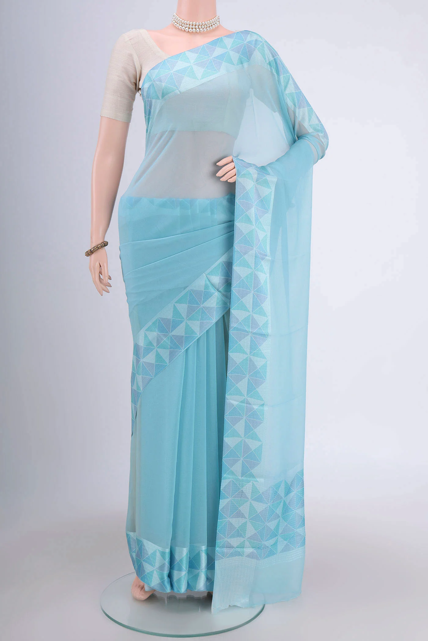Sky Blue Mysore Chiffon Saree