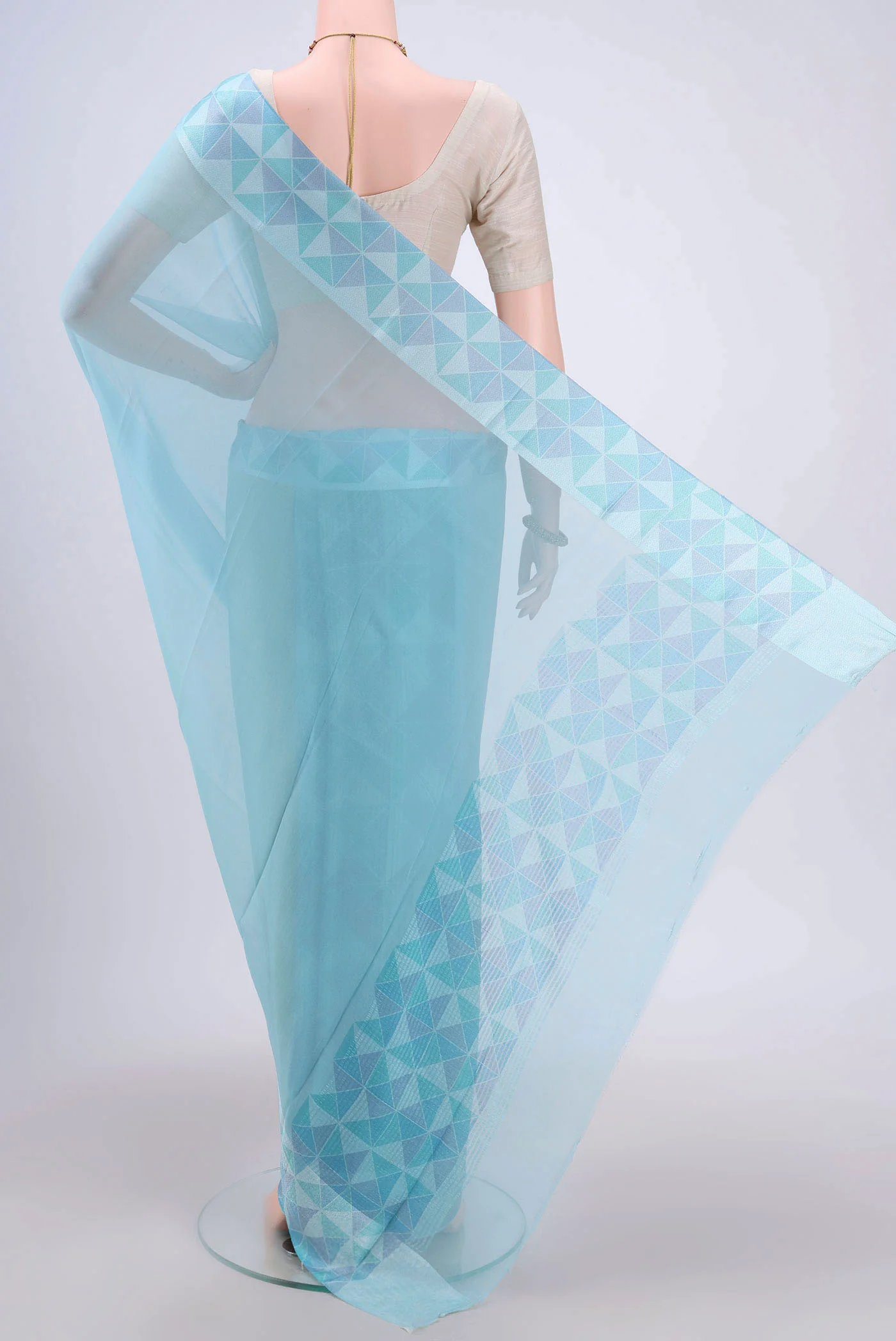 Sky Blue Mysore Chiffon Saree - Image 3