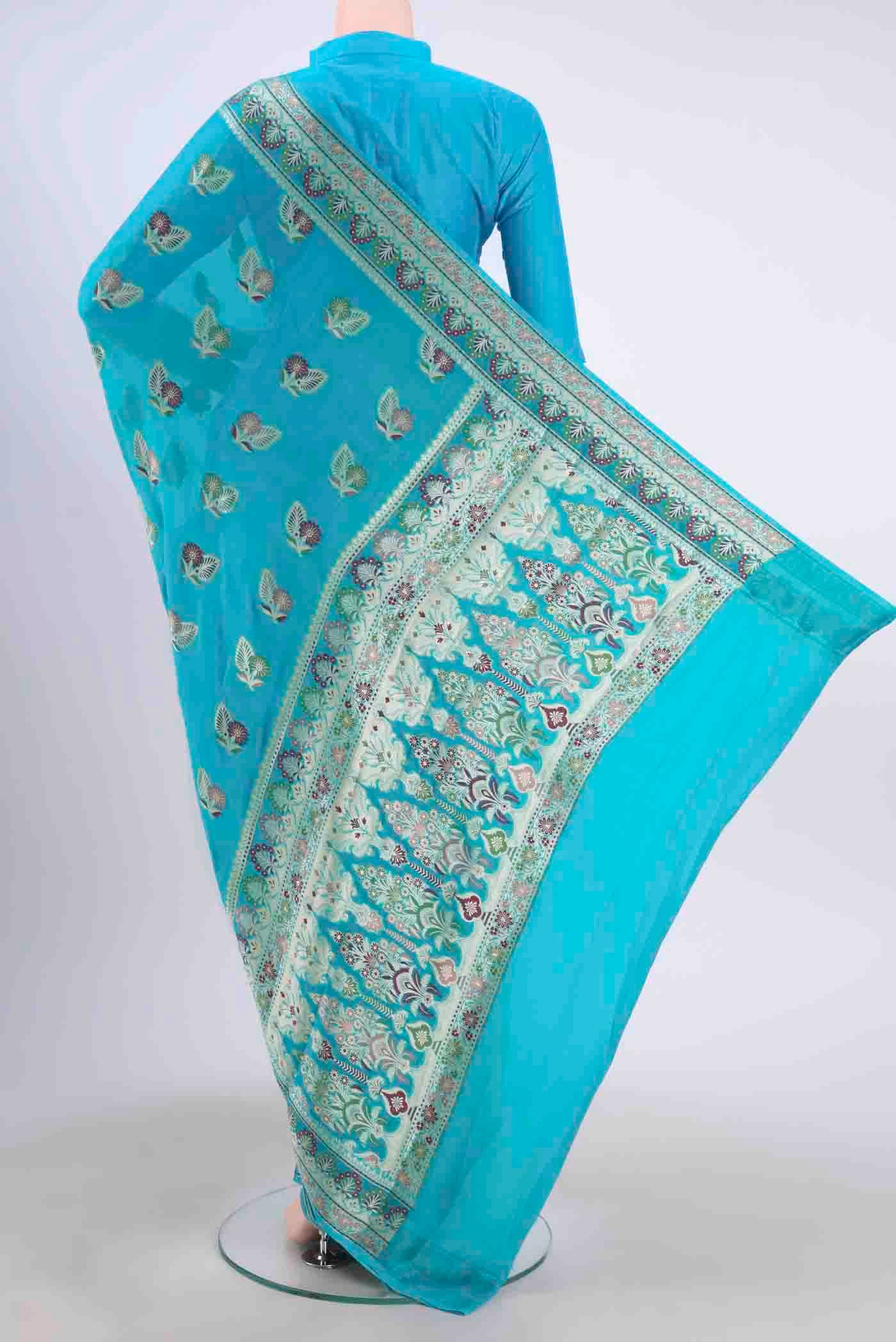 Sky Blue Banarasi Georgette Saree - Image 3