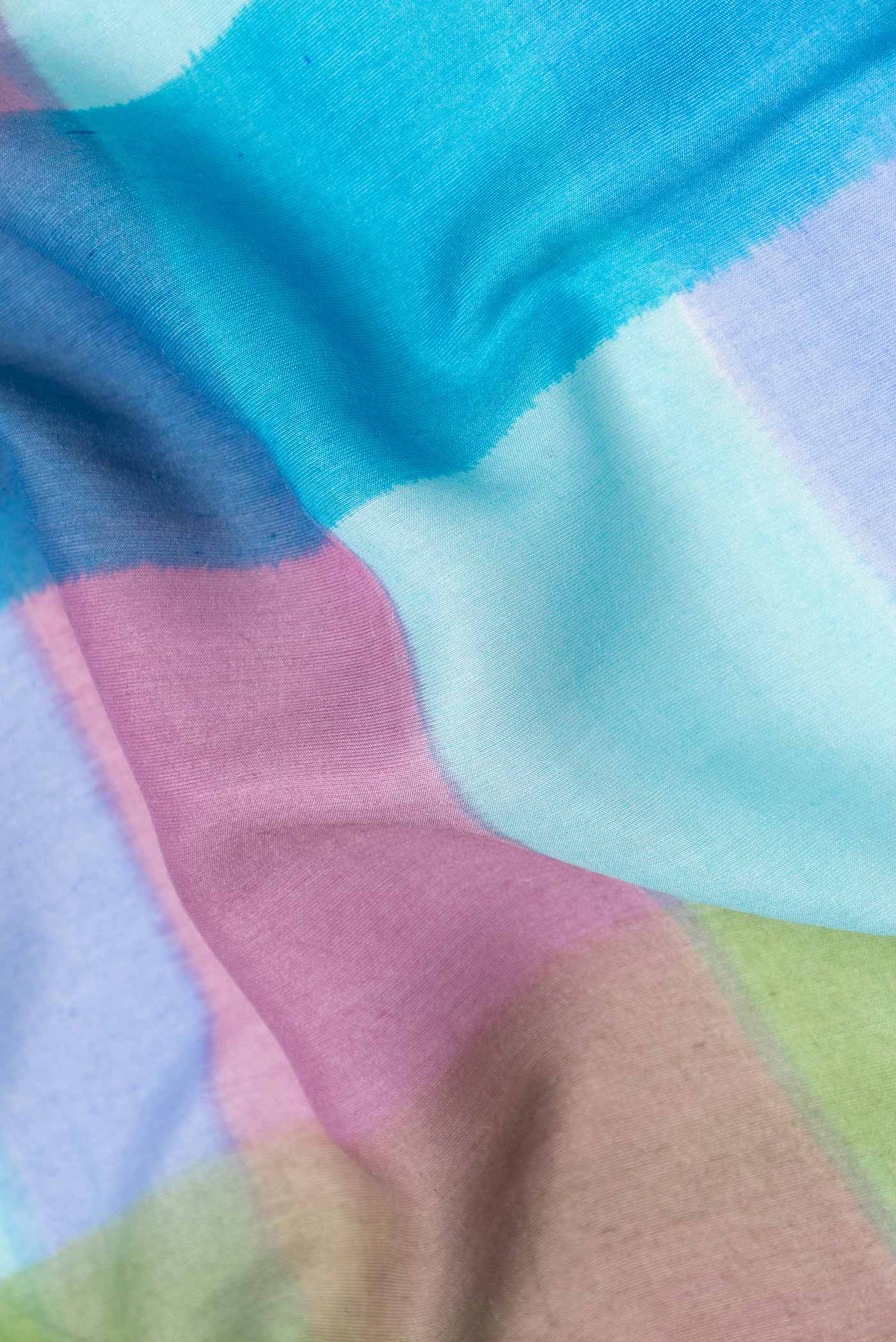 Sky Blue, Pink and Green Color Tussar Silk Saree - Image 2