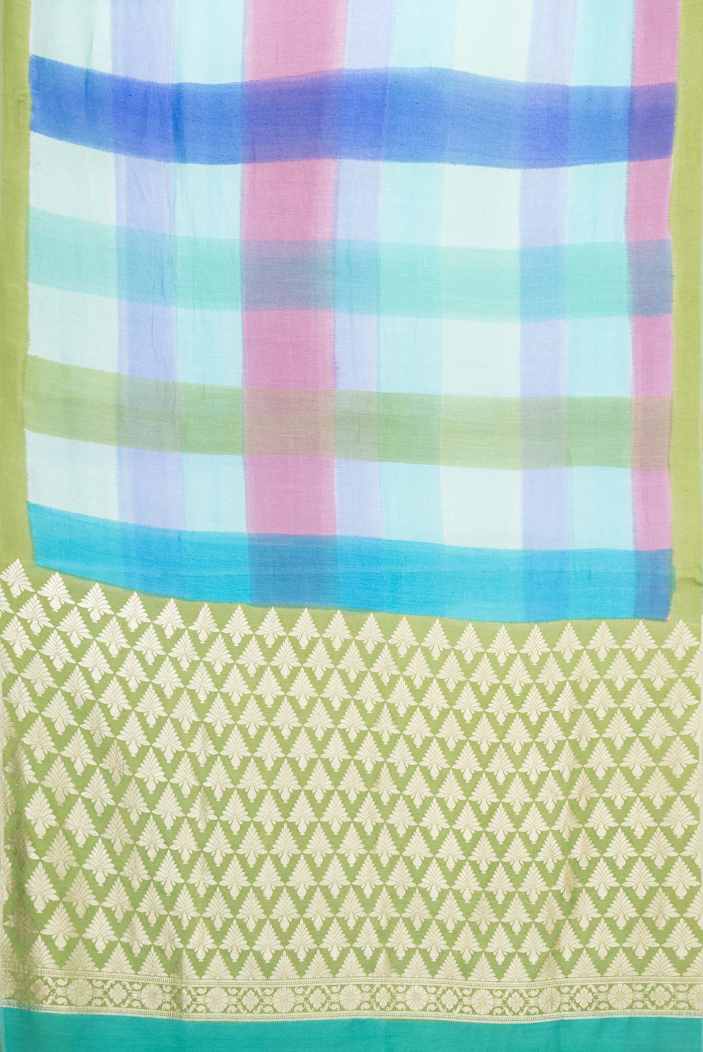 Sky Blue, Pink and Green Color Tussar Silk Saree - Image 6