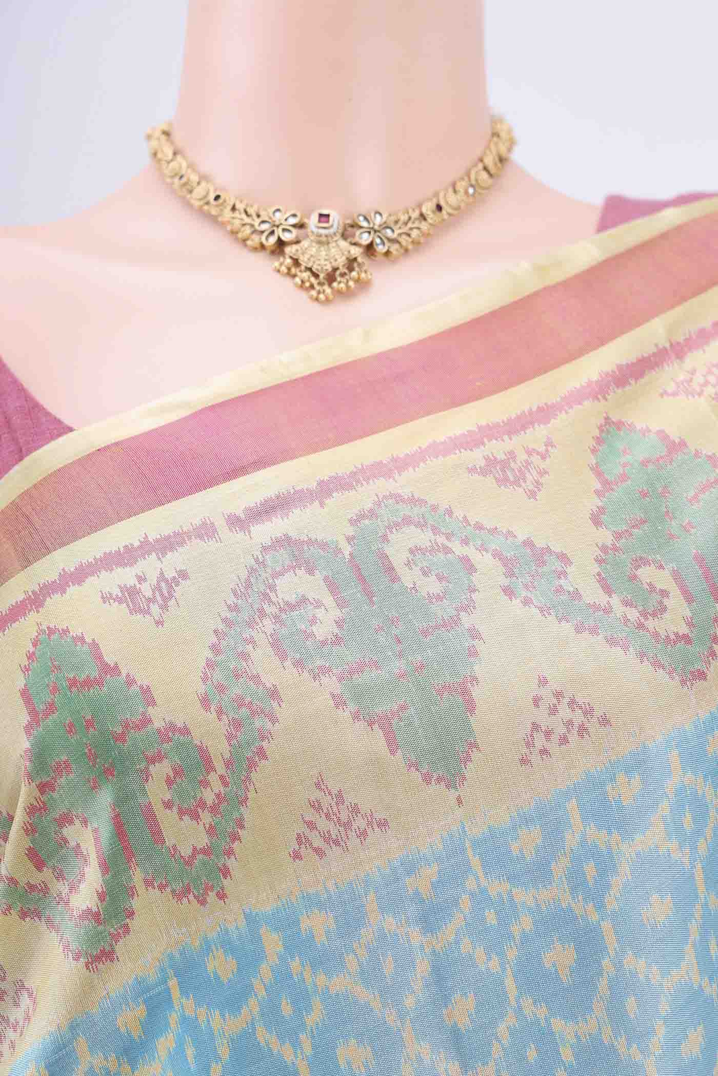 Sky Blue Rajkot Patola Silk Saree - Image 2