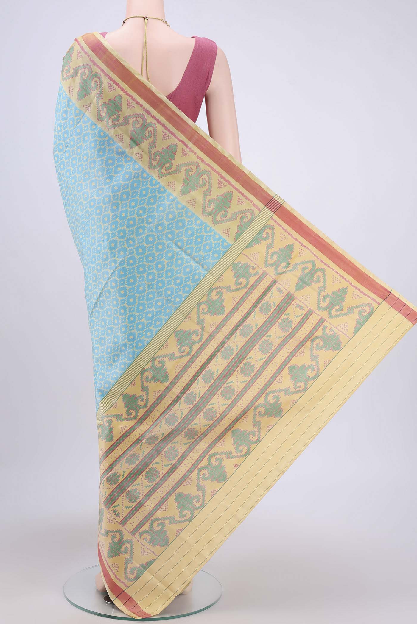 Sky Blue Rajkot Patola Silk Saree - Image 3