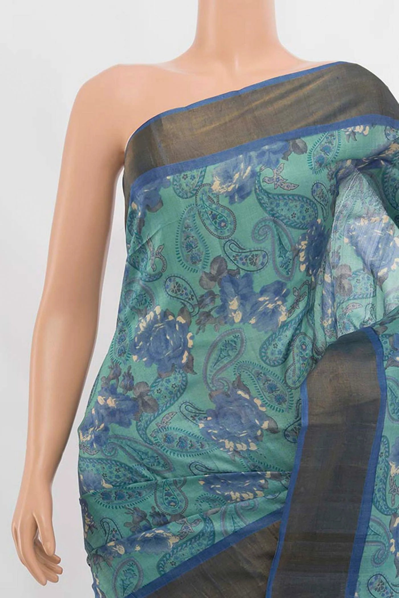 Light Blue Tussar Silk Saree - Image 2