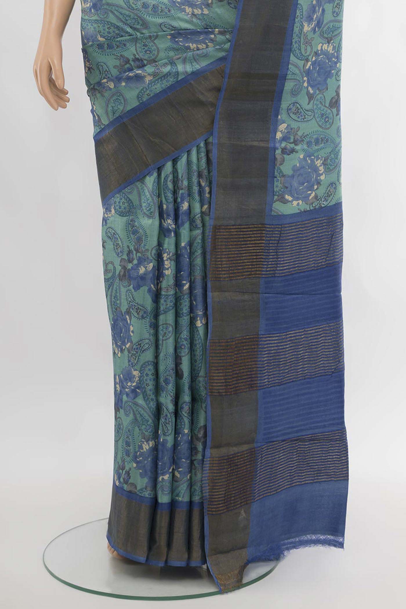 Light Blue Tussar Silk Saree - Image 3