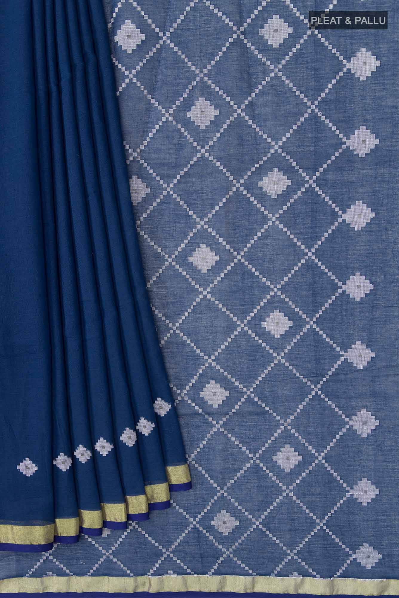 Suchitra-Dark Blue Bengal Cotton Saree - Image 2