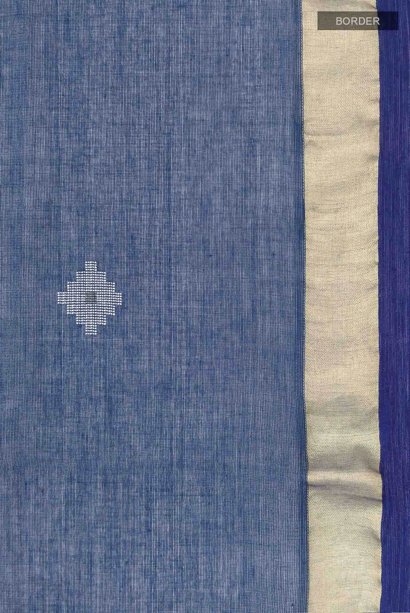 Suchitra-Dark Blue Bengal Cotton Saree - Image 5