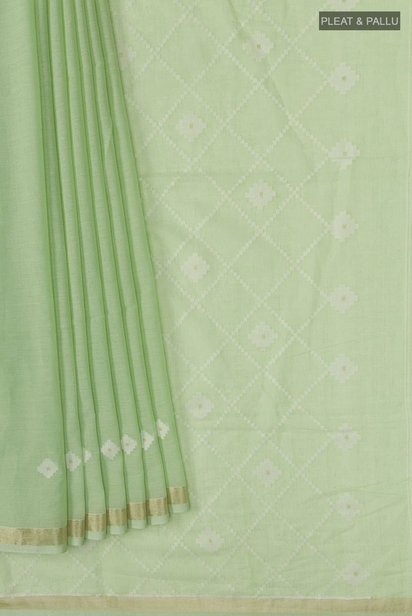 Suchitra-Mint Green Bengal Cotton Saree - Image 2