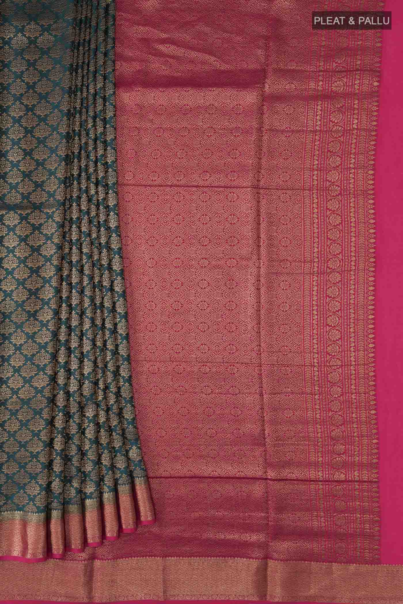 Teal Mysore Crepe Saree - Image 4
