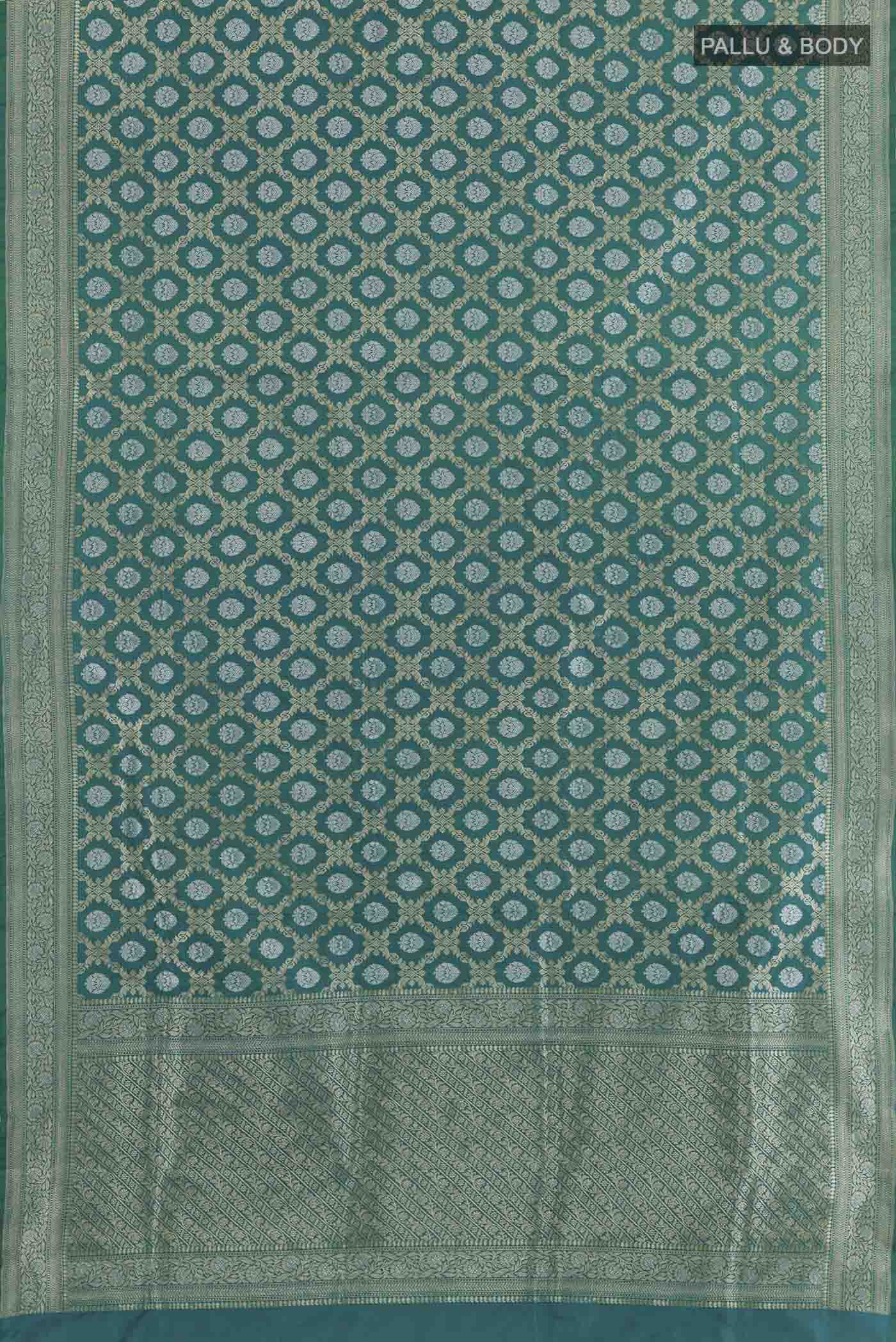 Teal Banarasi Silk Saree - Image 3