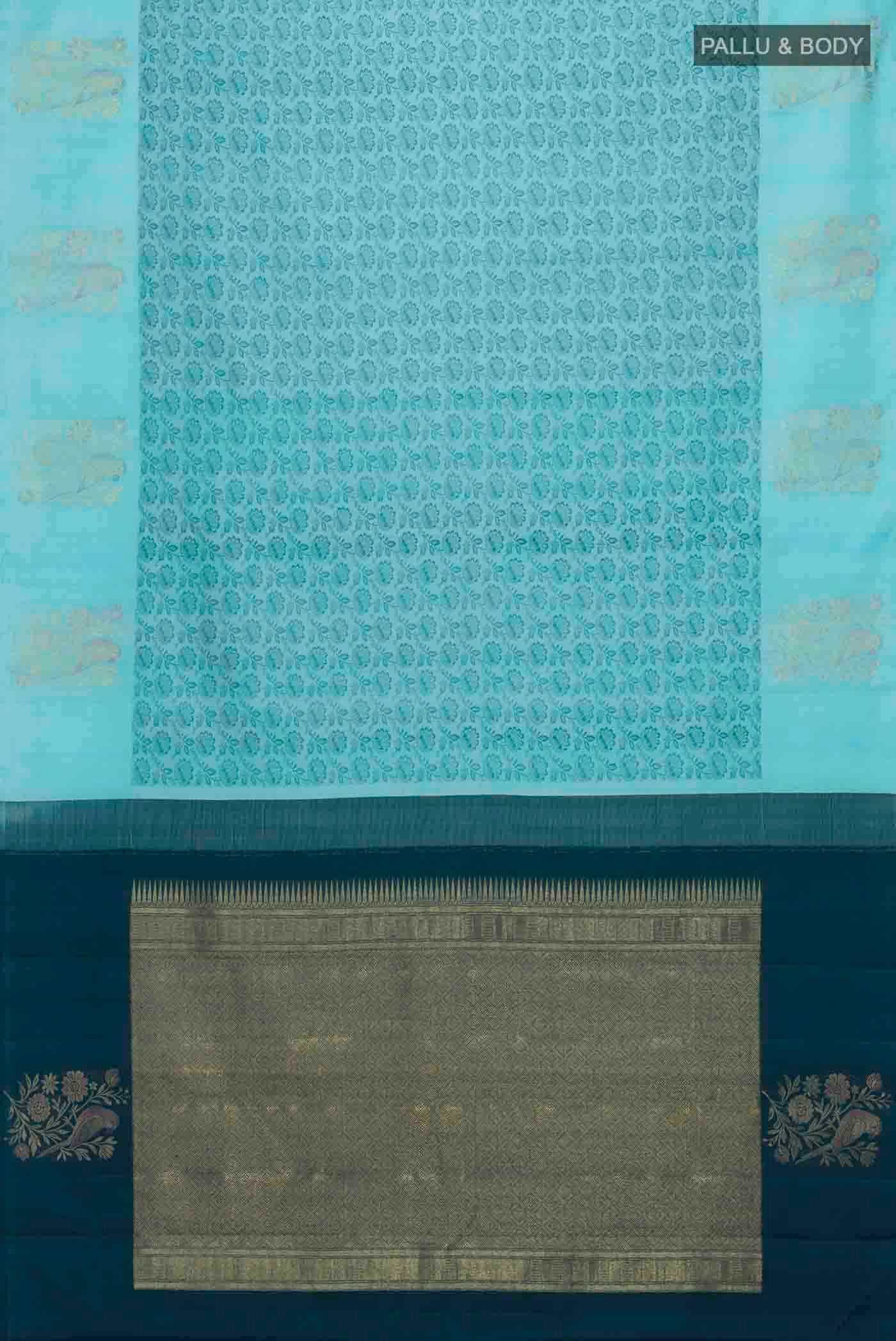 Pure Silk Pure Zari Light Blue Kanchipuram Saree - Image 6