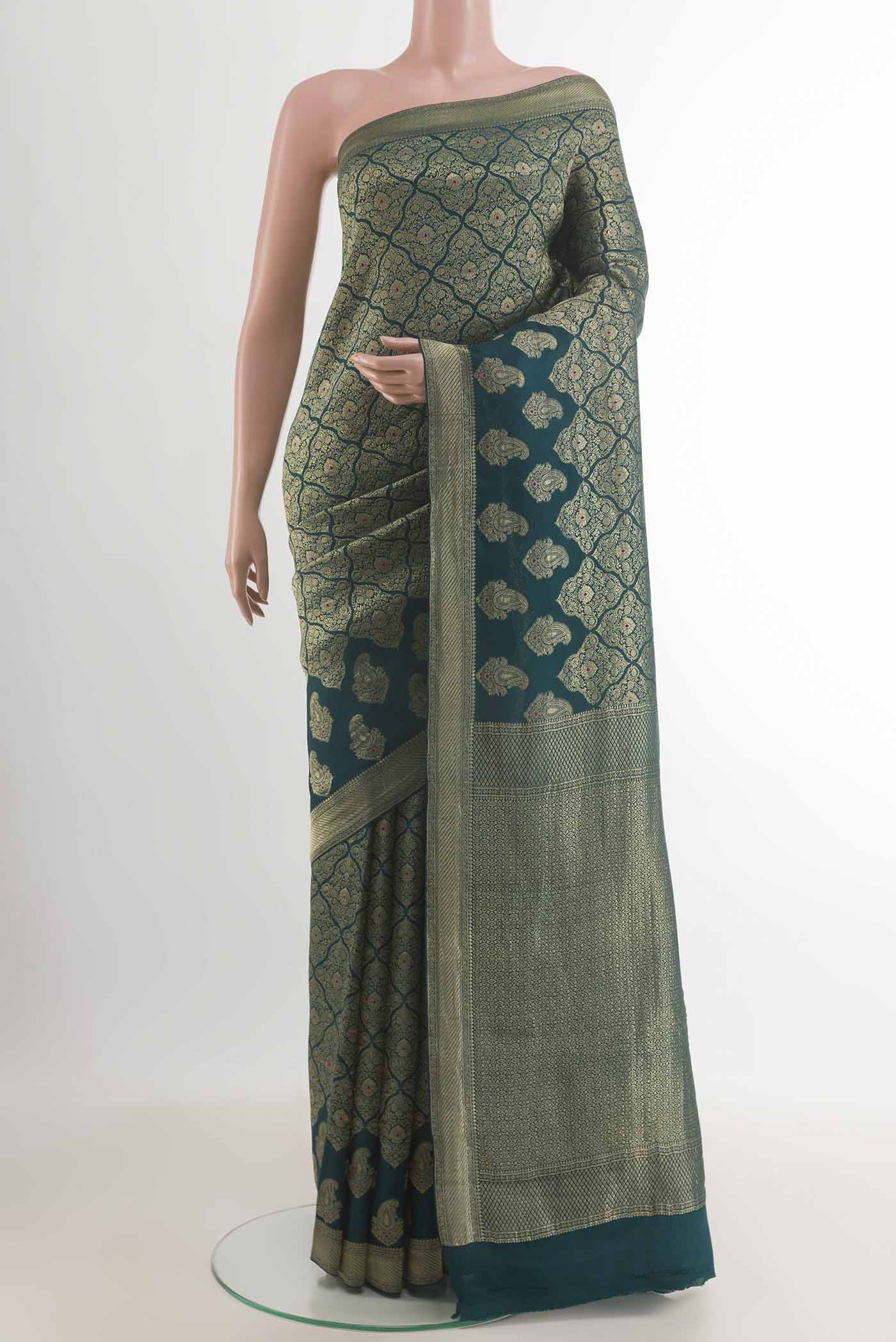 Teal Mysore Crepe Saree