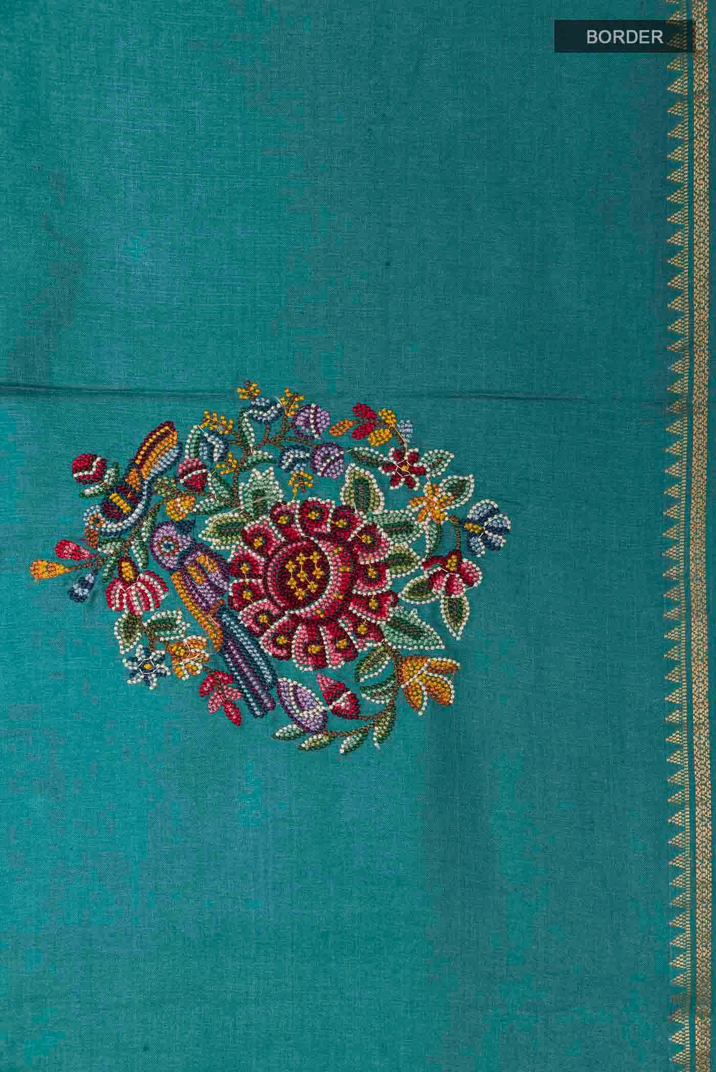Teal Tussar Saree - Image 3