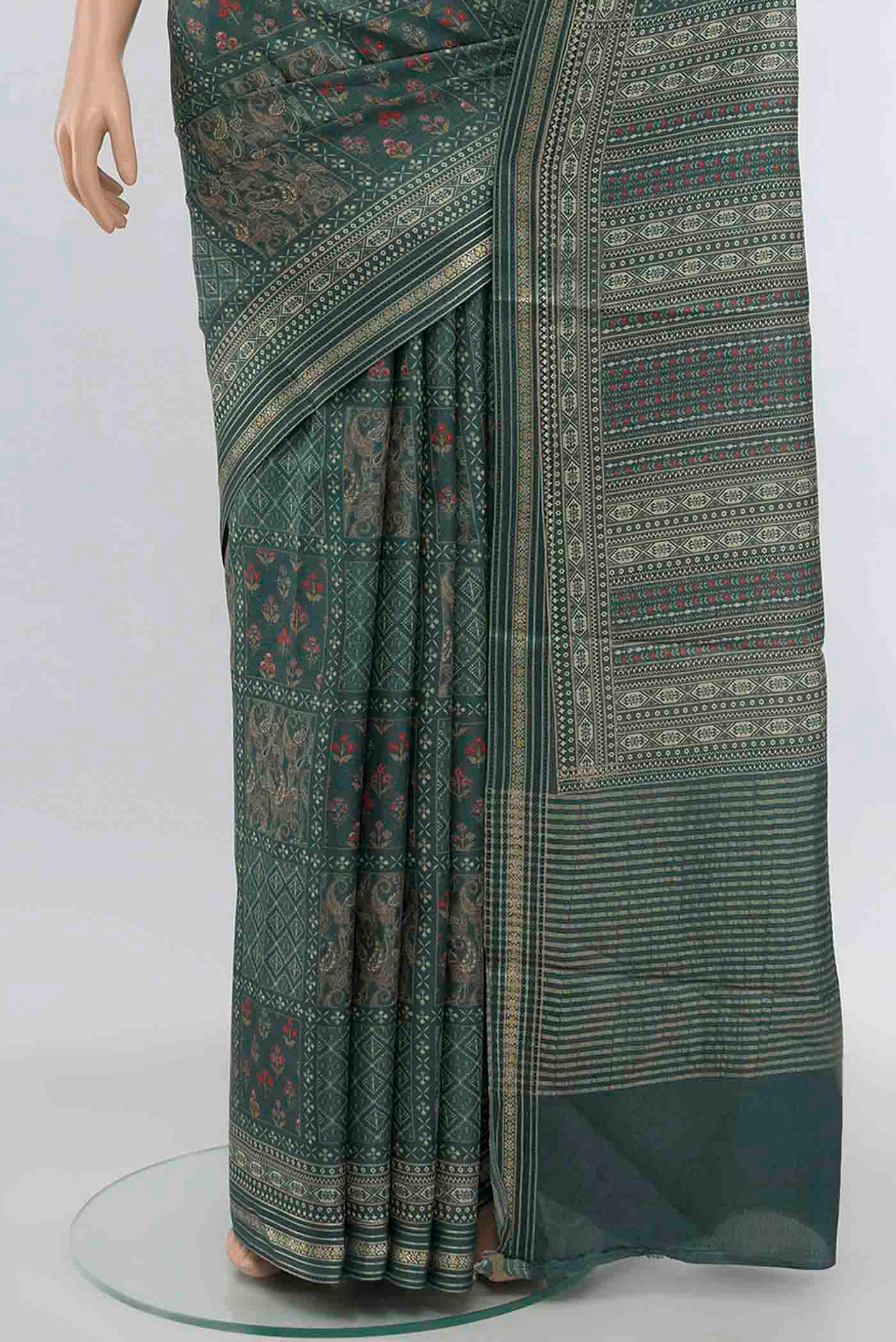Teal Tussar Silk Saree - Image 3