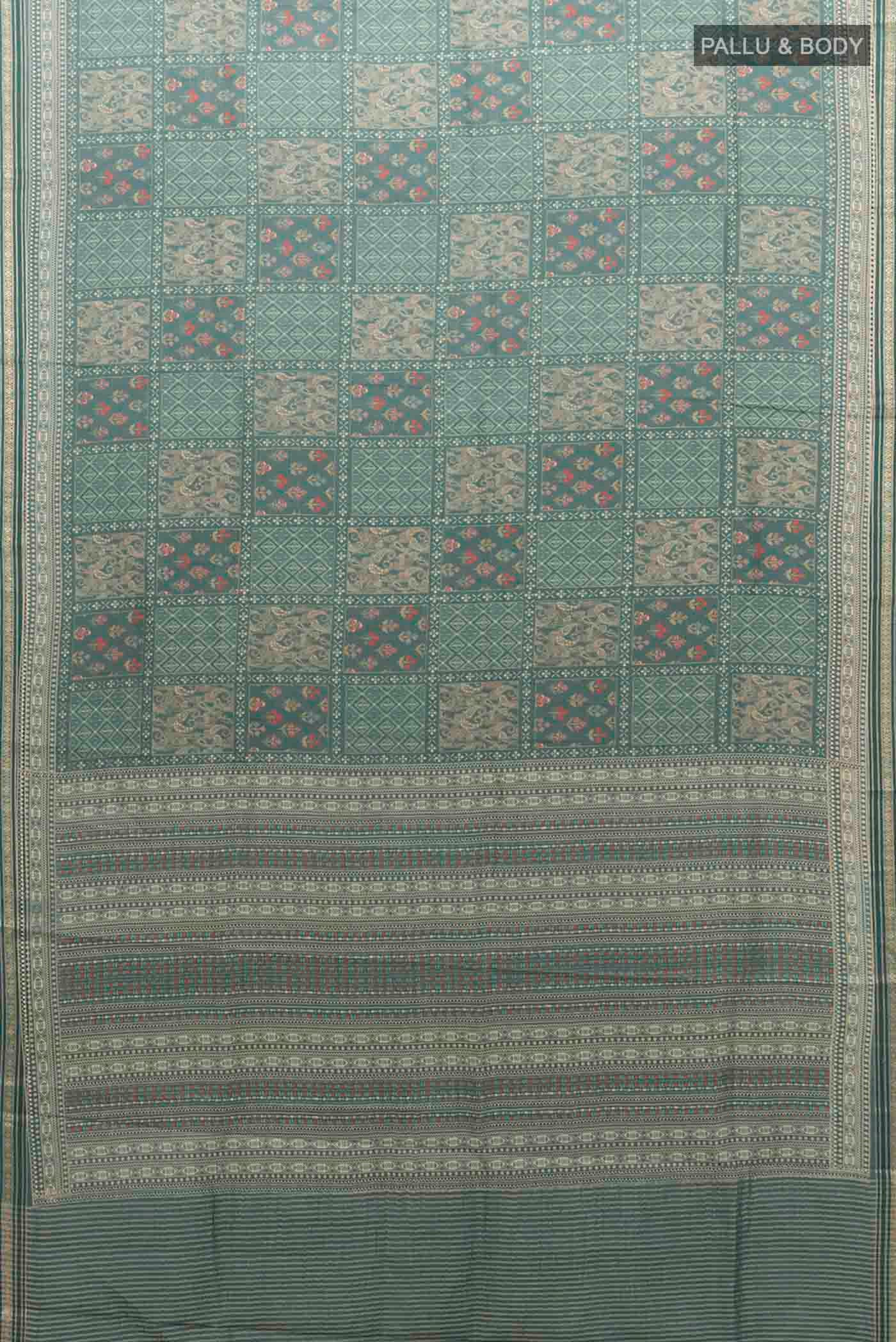 Teal Tussar Silk Saree - Image 5