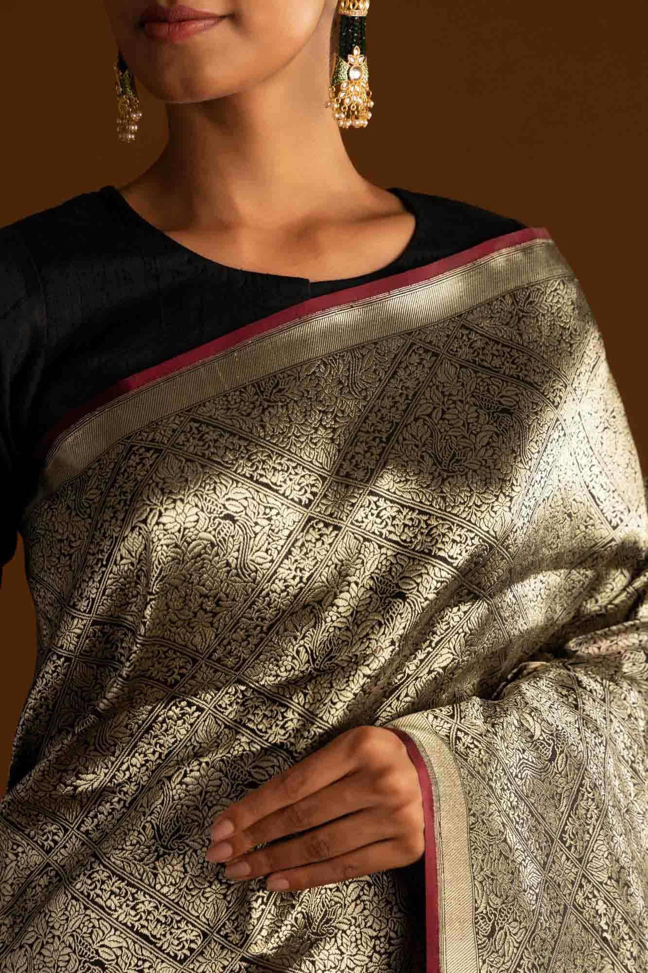 The jeweled Bird-Black Banarasi Silk Saree - Image 3