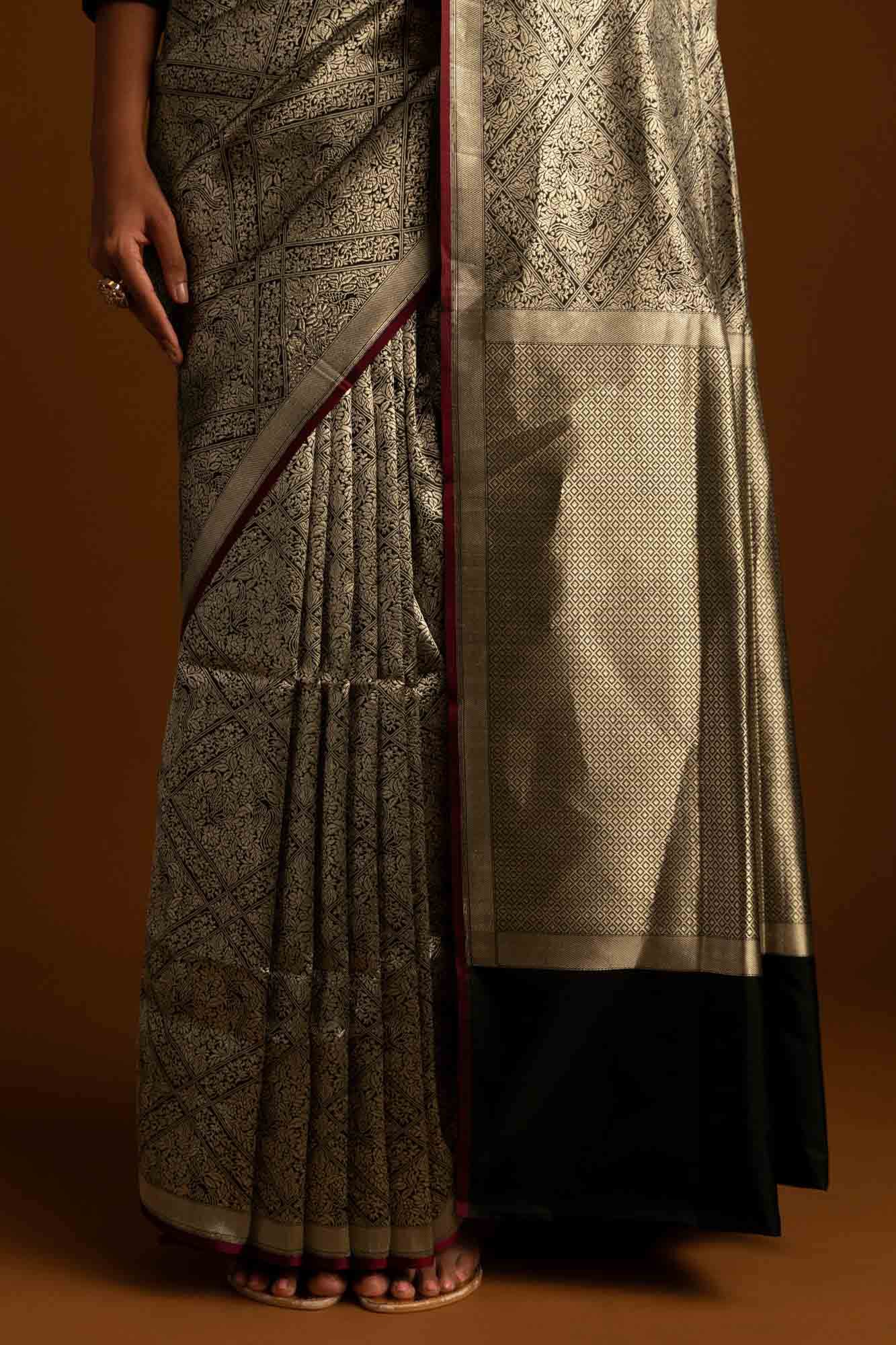 The jeweled Bird-Black Banarasi Silk Saree - Image 5