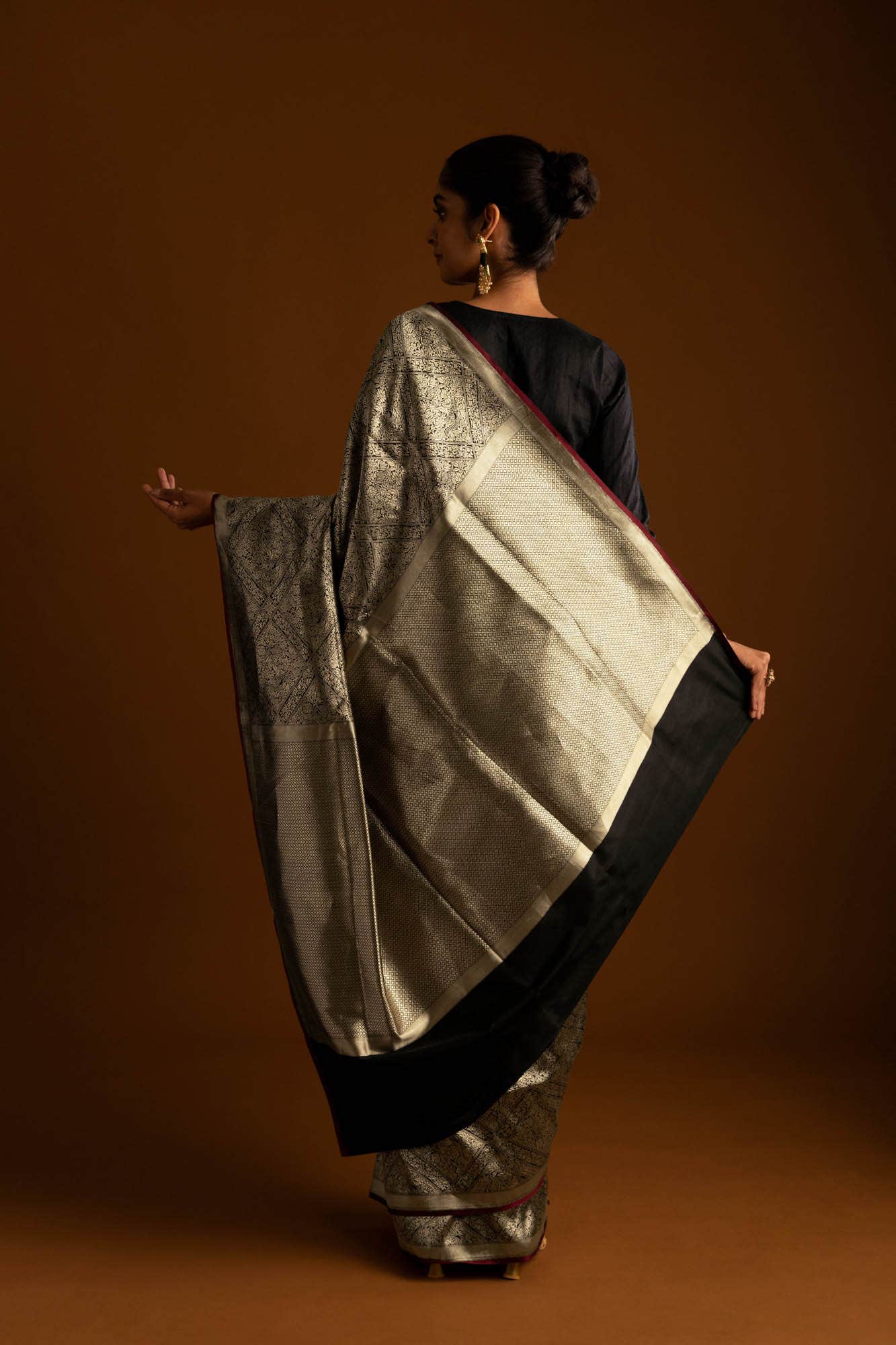 The jeweled Bird-Black Banarasi Silk Saree - Image 6