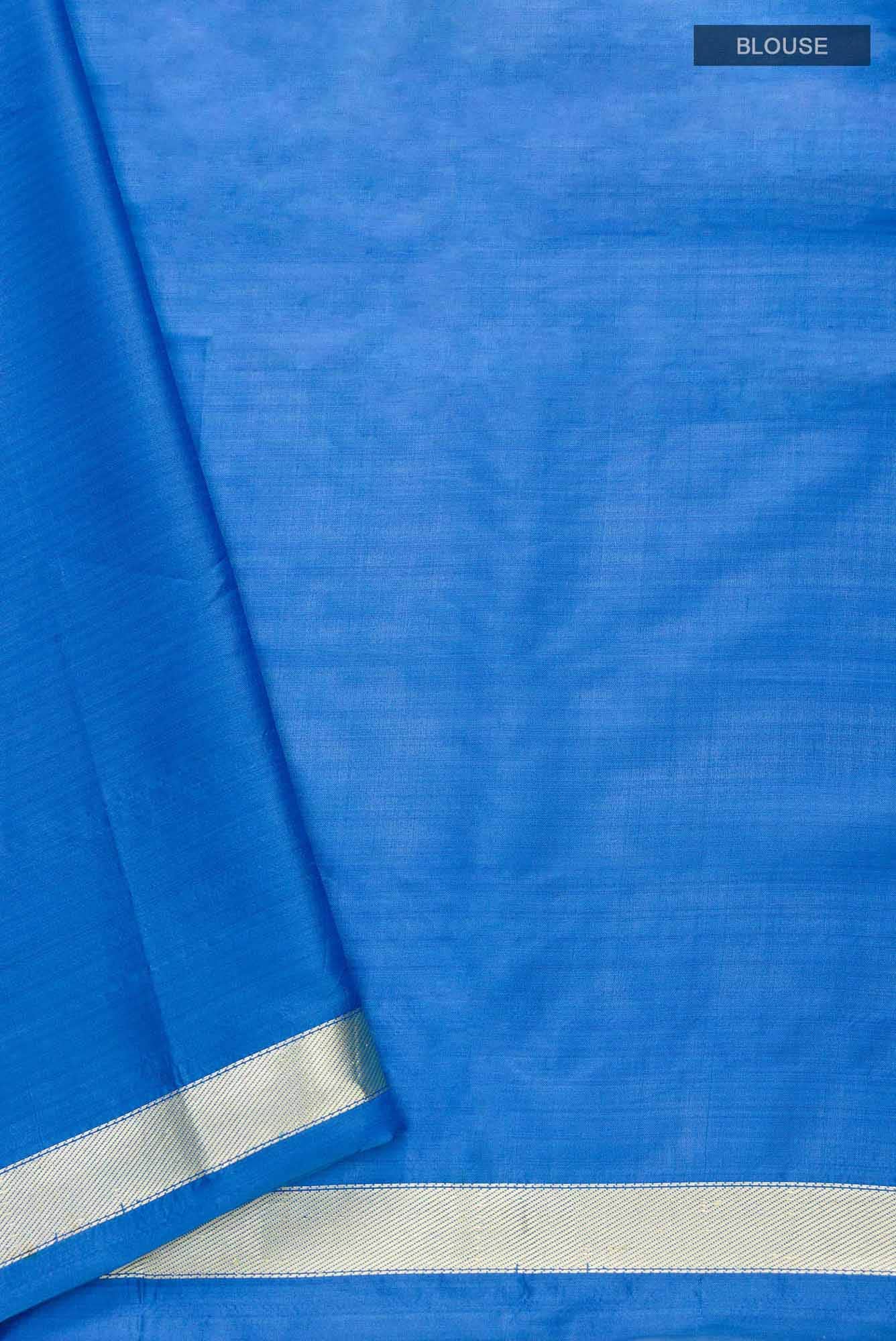 The jeweled Bird-Blue Banarasi Silk Saree - Image 10