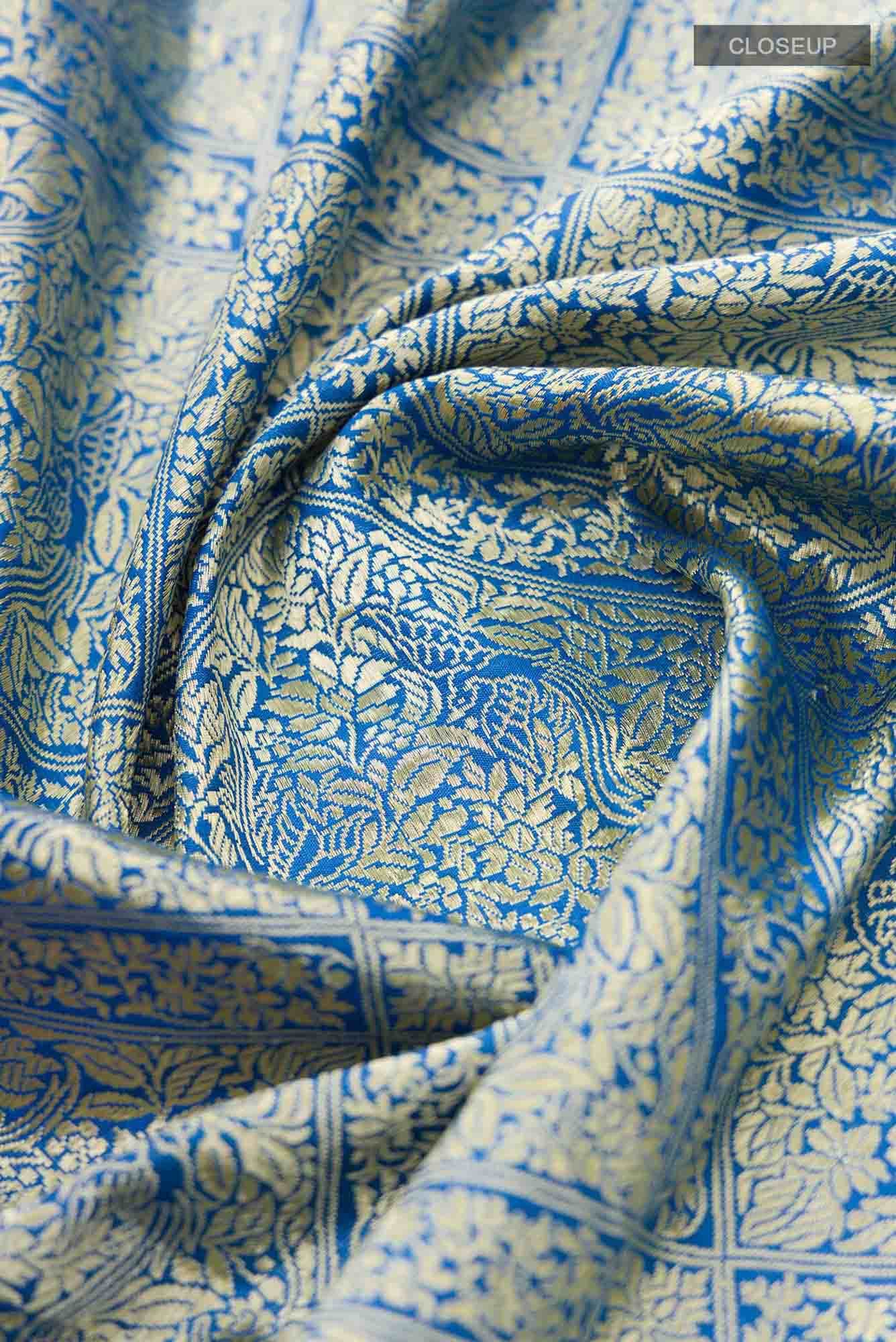 The jeweled Bird-Blue Banarasi Silk Saree - Image 4