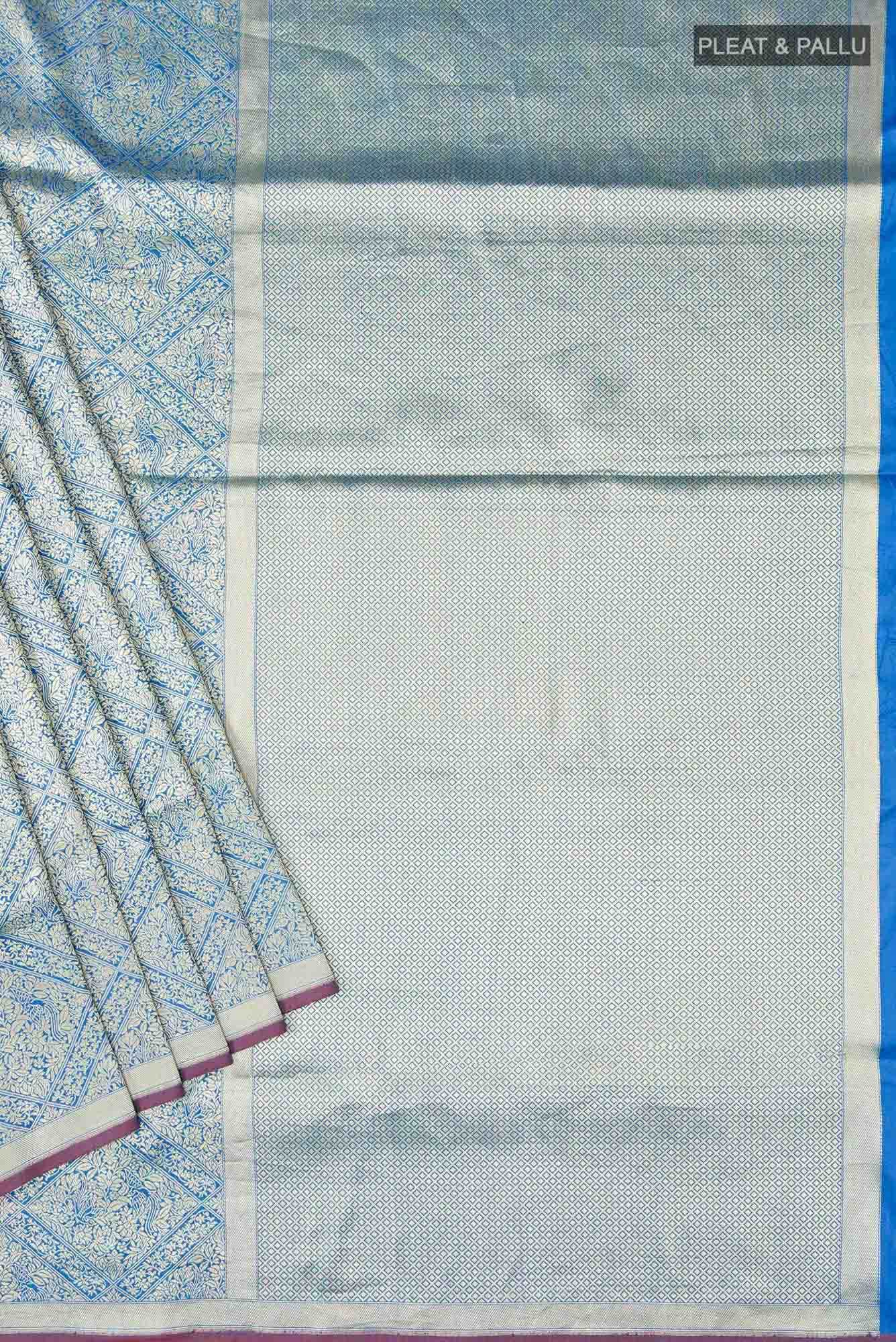 The jeweled Bird-Blue Banarasi Silk Saree - Image 8