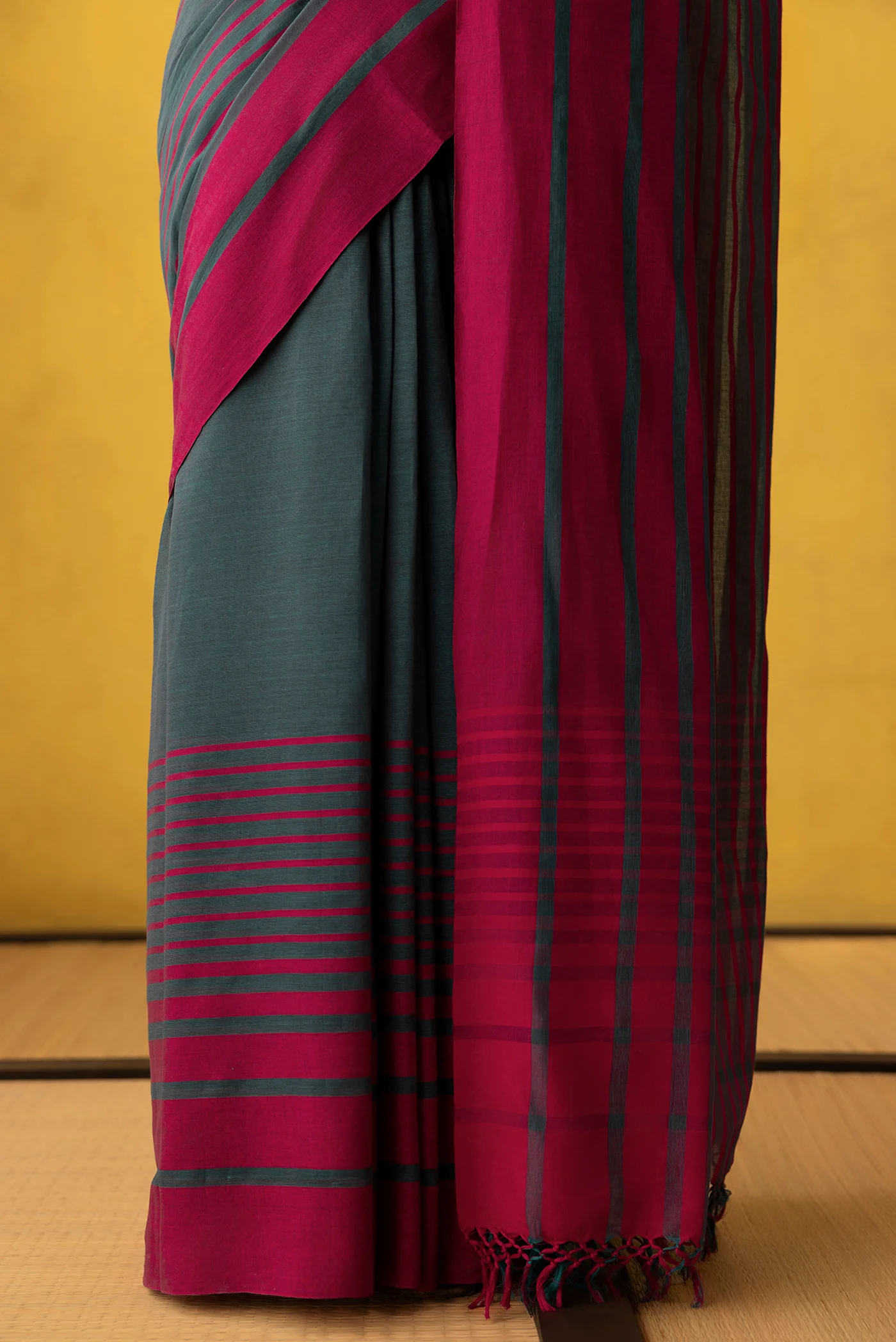 Titli-Dark Teal Cotton Saree - Image 5