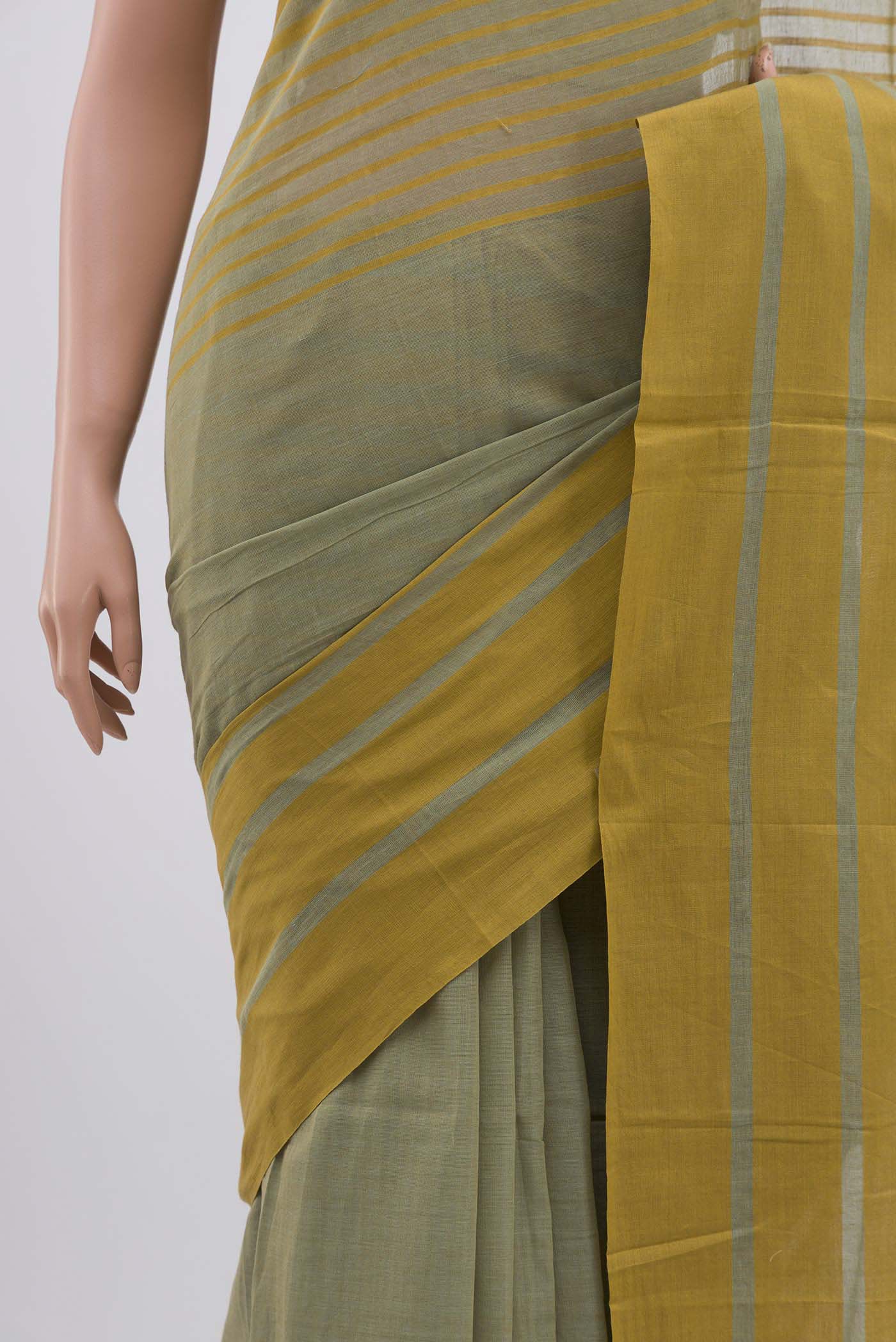 Titli-Olive Green Cotton Saree - Image 3