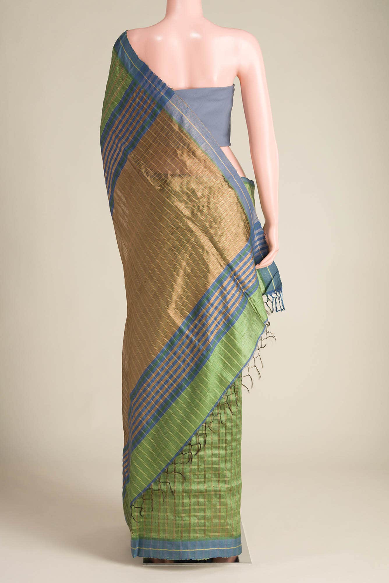 Tropical Teal-Green Bhagalpuri Tussar Silk Saree - Image 4