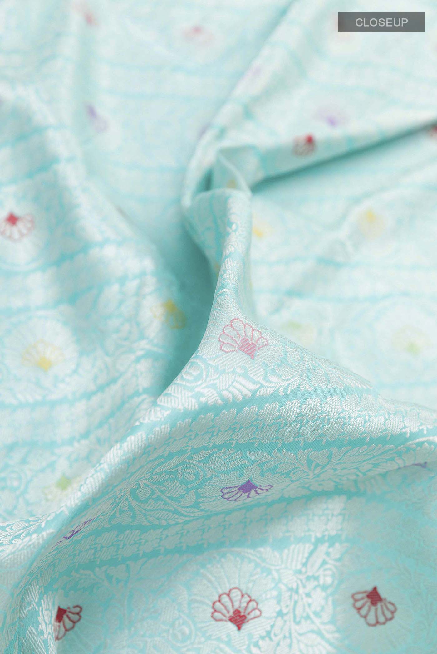 Turquoise Banarasi Saree - Image 2