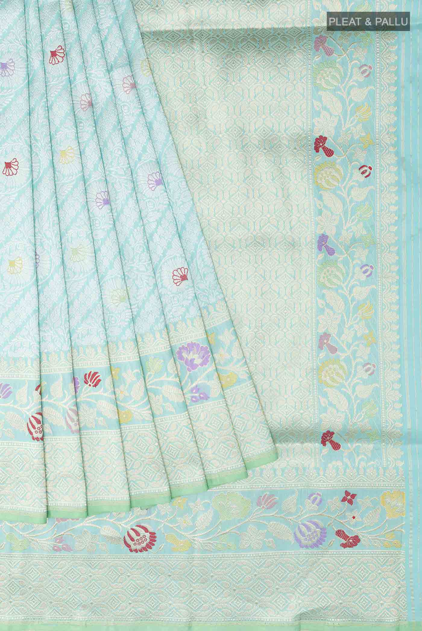 Turquoise Banarasi Saree - Image 4