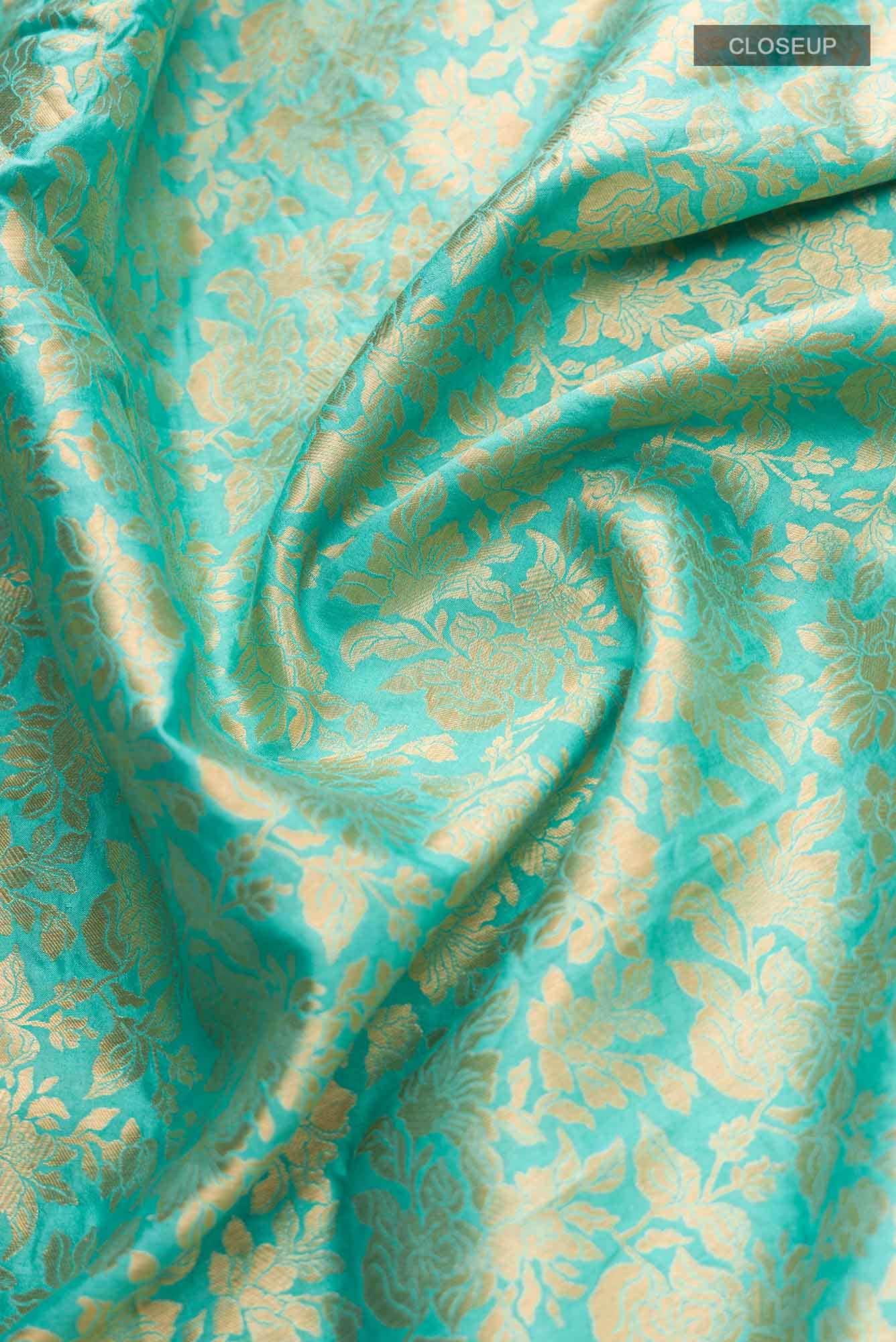 Blossom Bahar- Turquoise Banarasi Silk Saree - Image 4