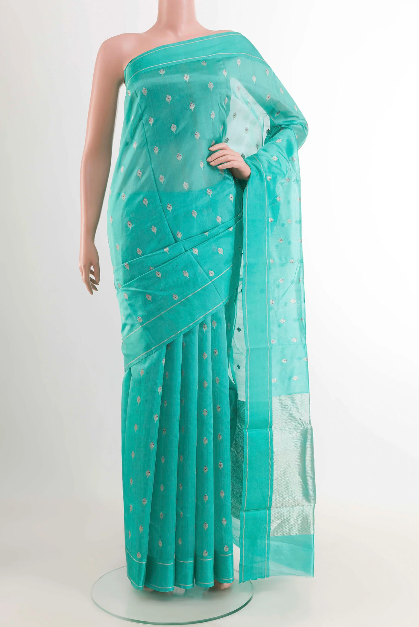 Turquoise Chanderi Silk Saree