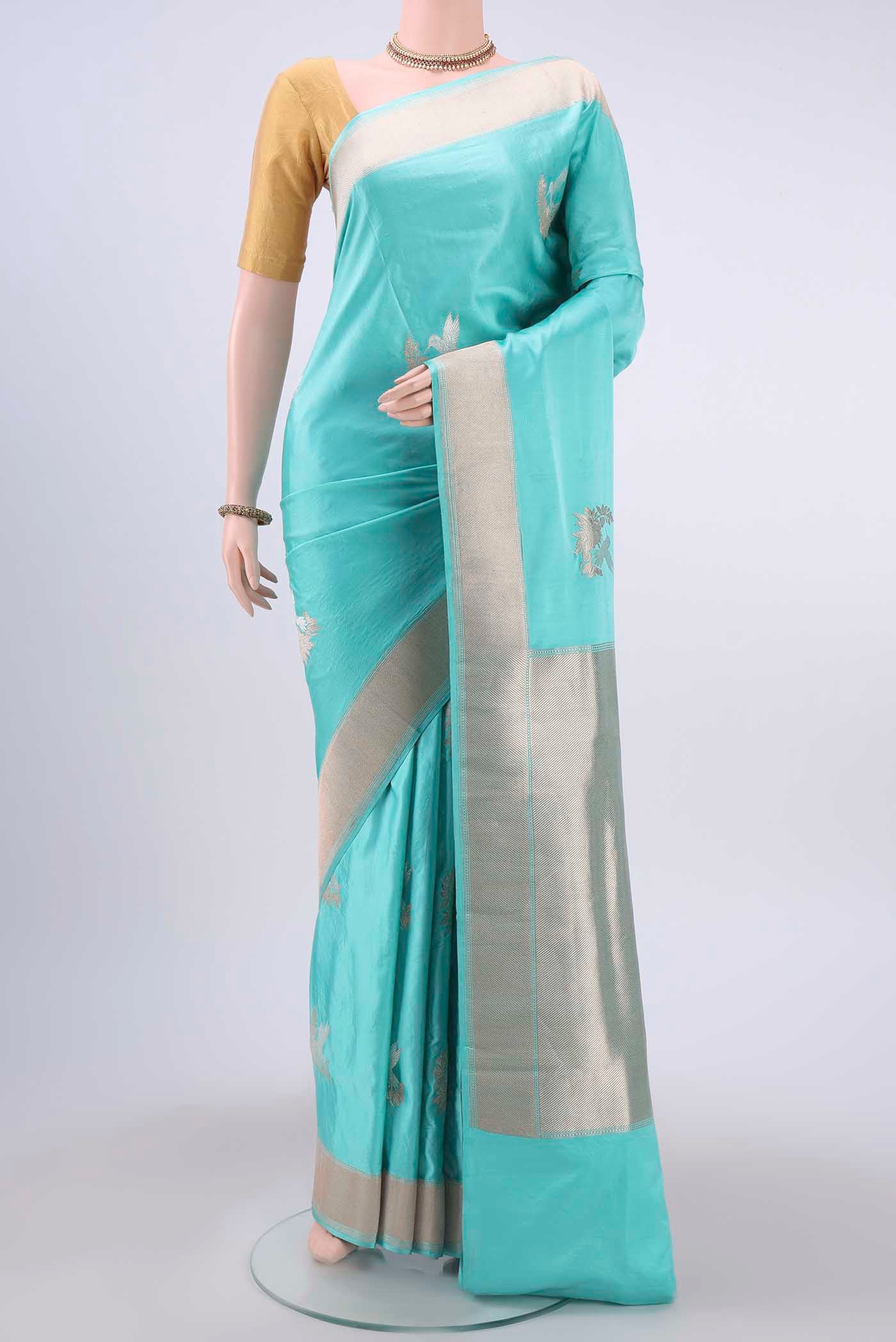 Turquoise Dual Tone Banarasi Silk Saree