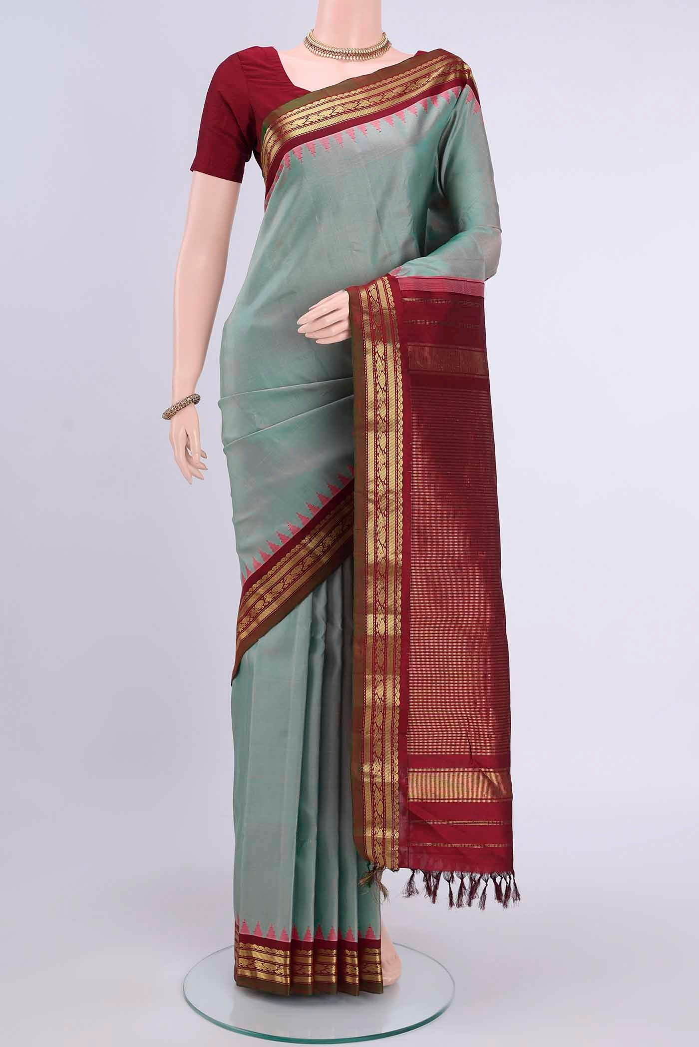 Turquoise with Grey Color Gadwal Silk Saree