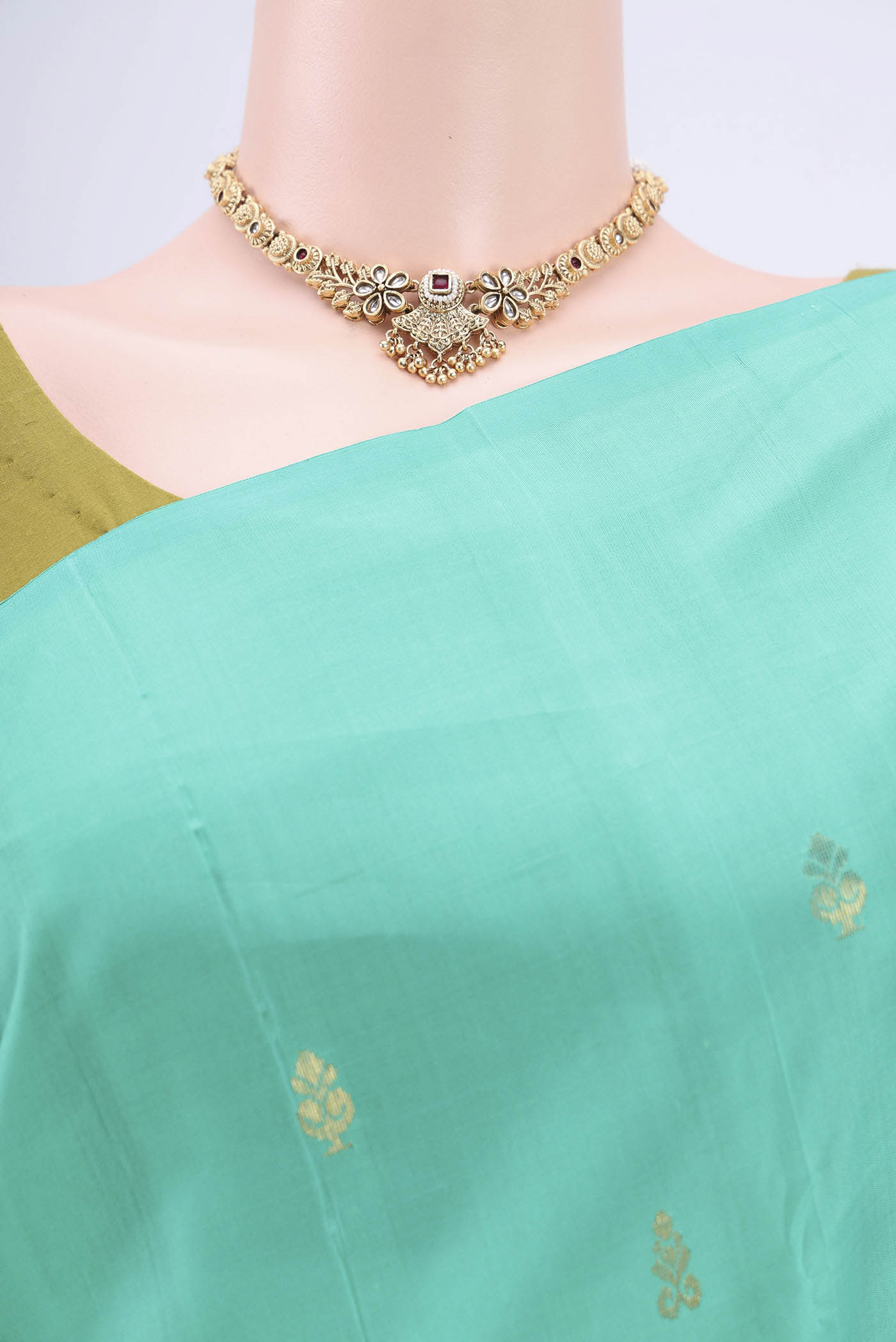 Turquoise Kanjivaram Silk Saree - Image 2