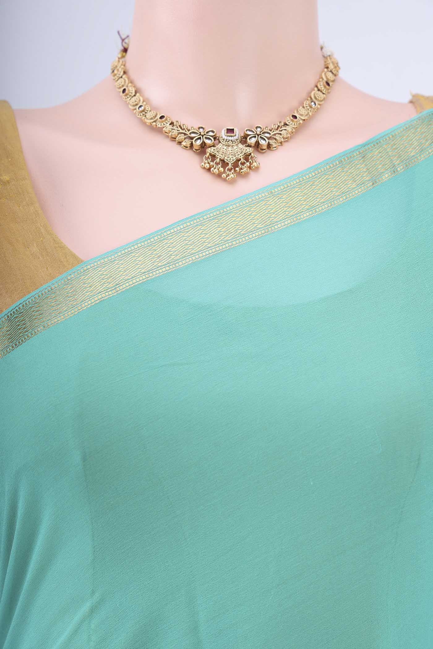 Light Blue Mysore Georgette Saree - Image 2