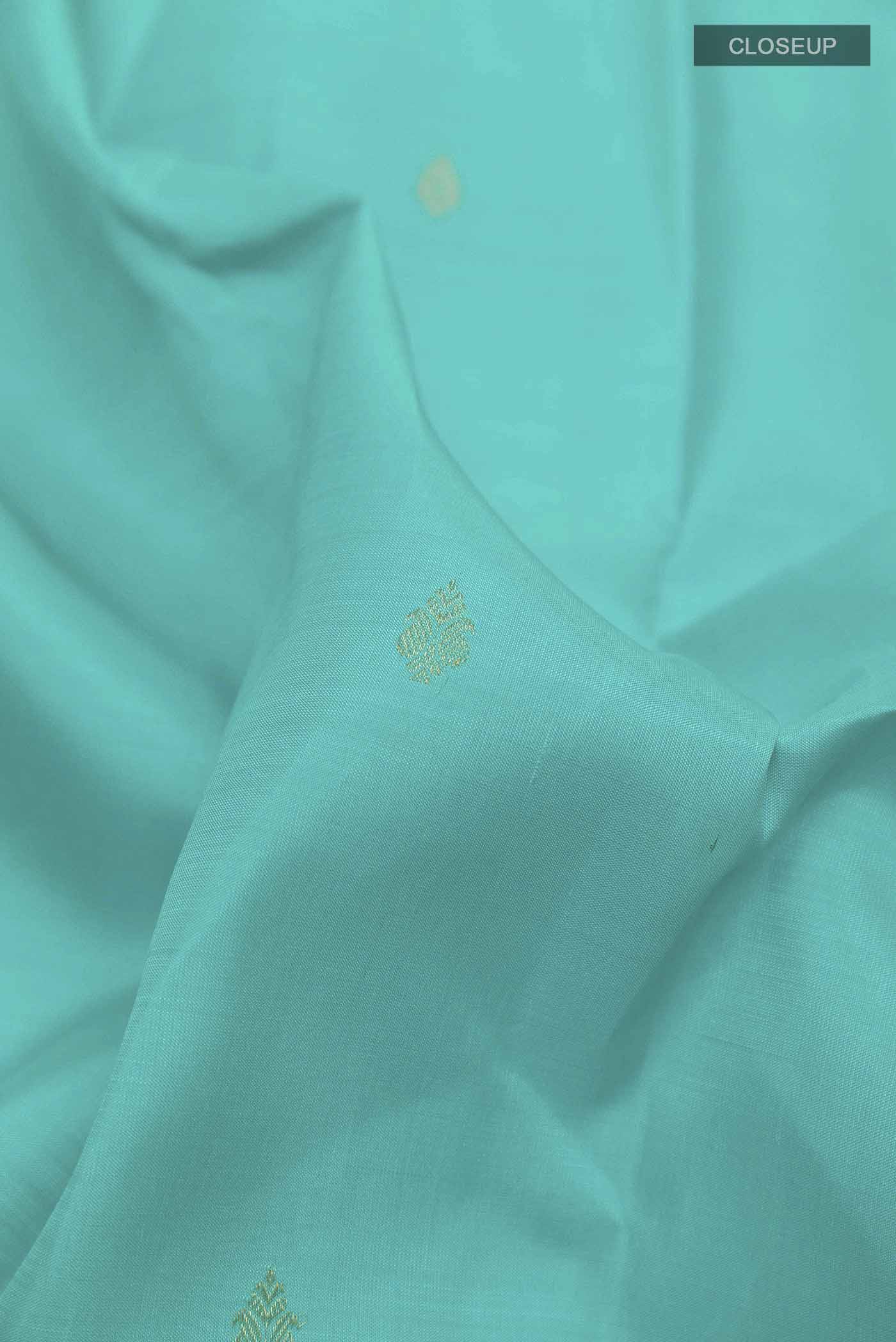 Turquoise Kanchipuram Silk Saree - Image 2