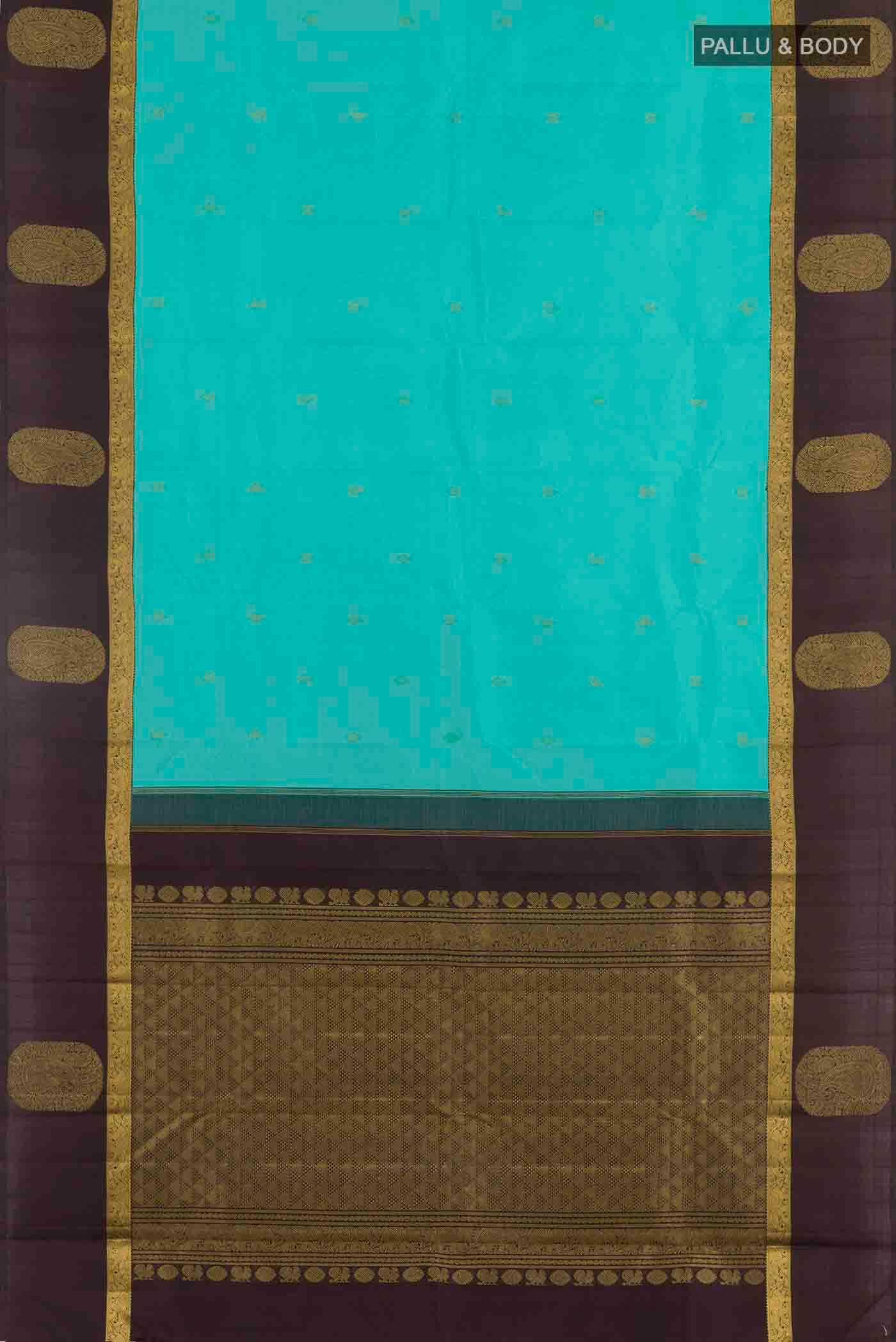 Turquoise Kanchipuram Silk Saree - Image 6