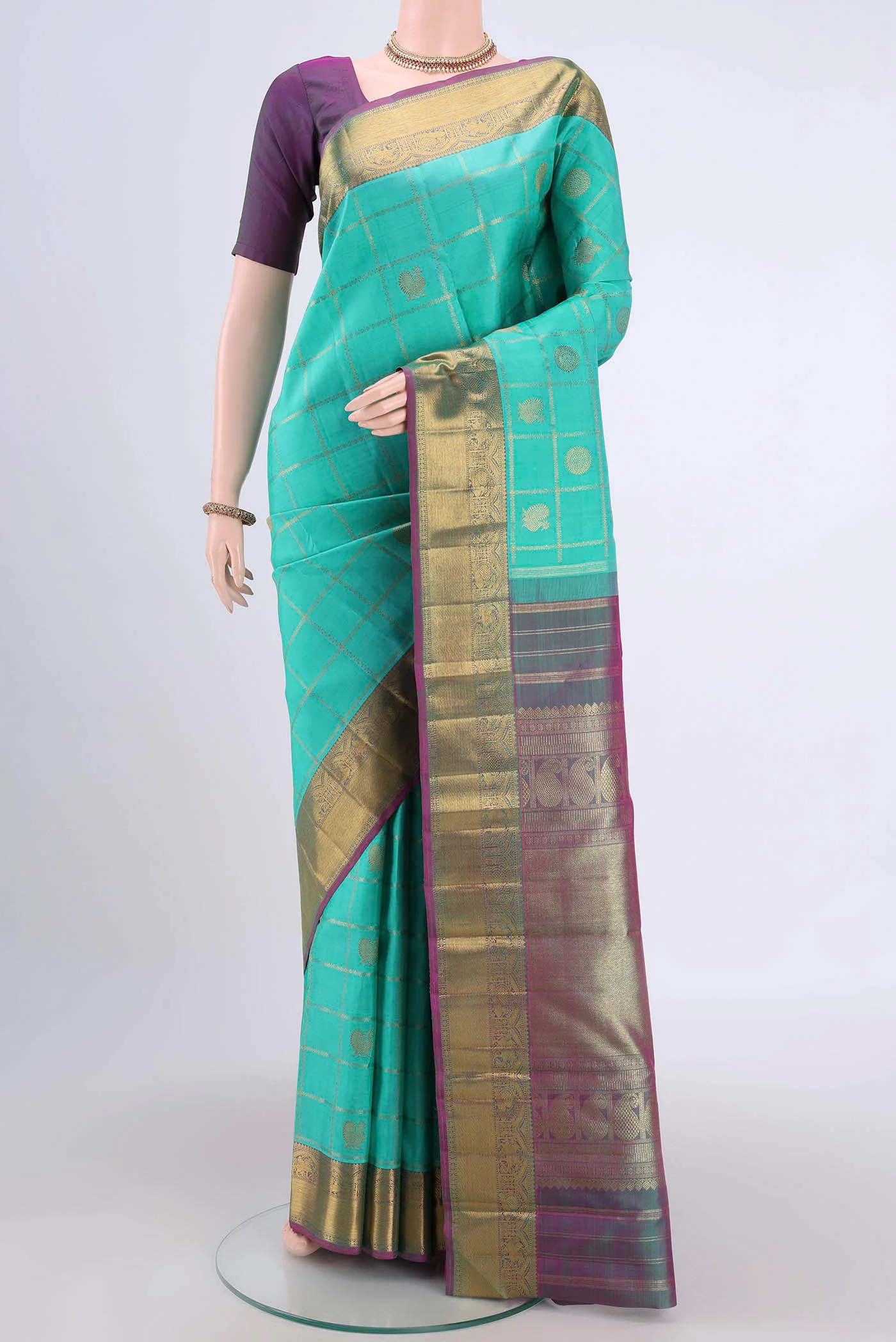 Pure Silk Pure Zari Turquoise Kanjivaram Saree