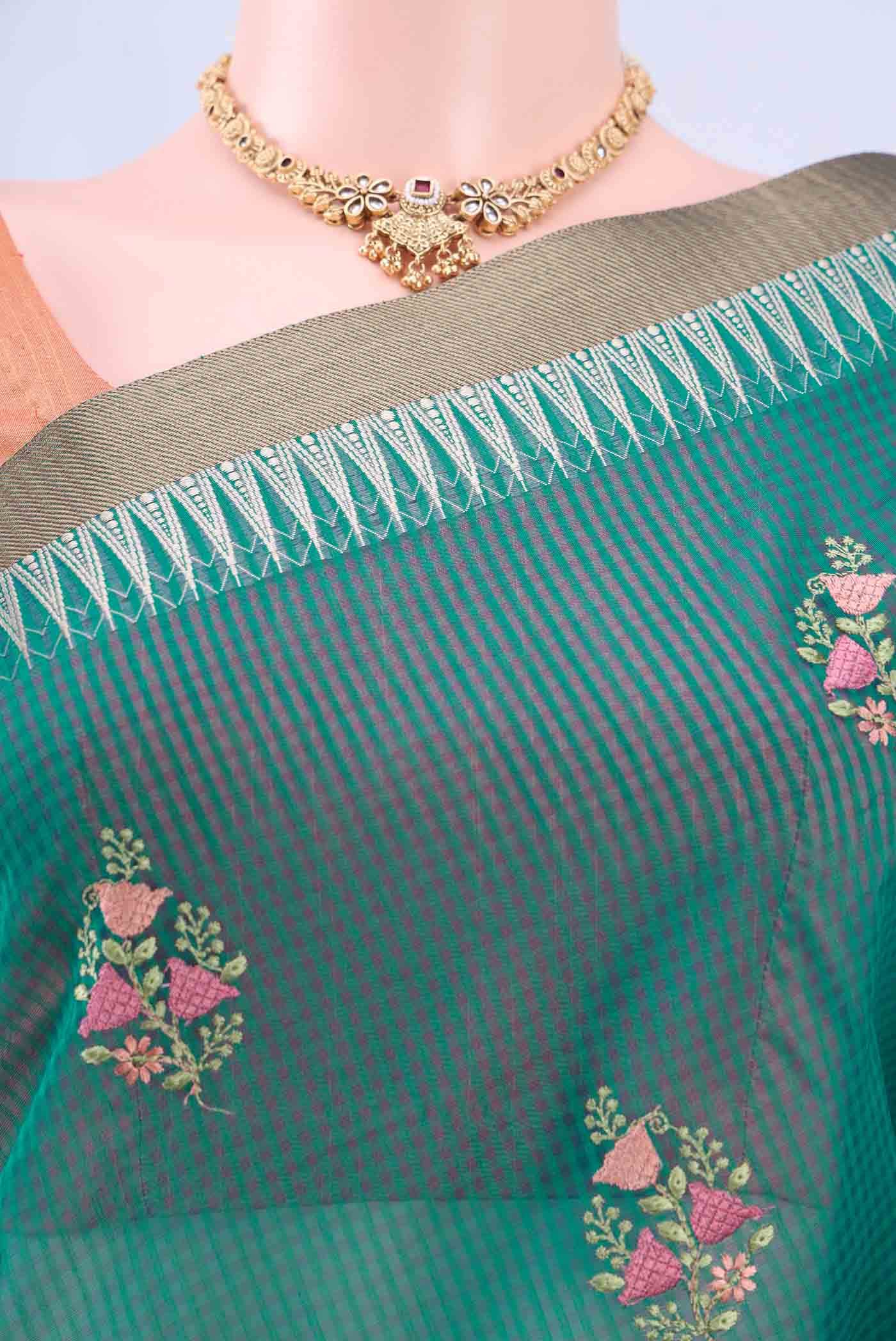 Turquoise Kota Cotton Saree - Image 3