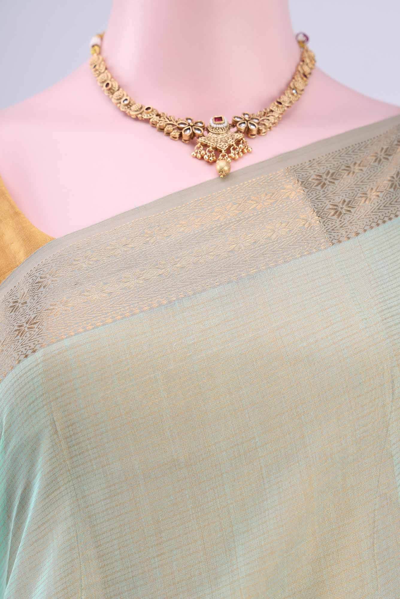 Turquoise Maheshwari Silk Cotton Saree - Image 3