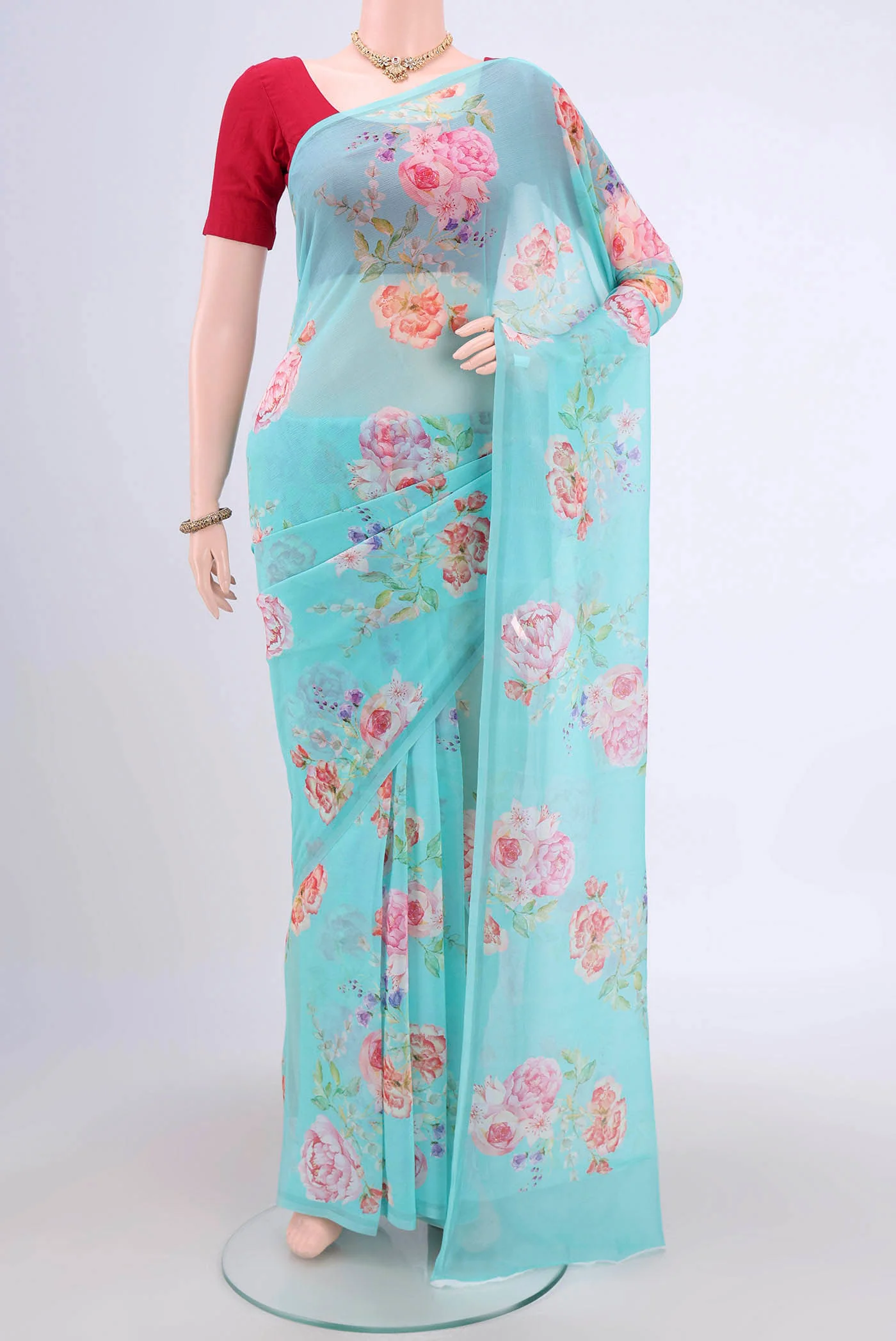 Turquoise Mysore Chiffon Saree